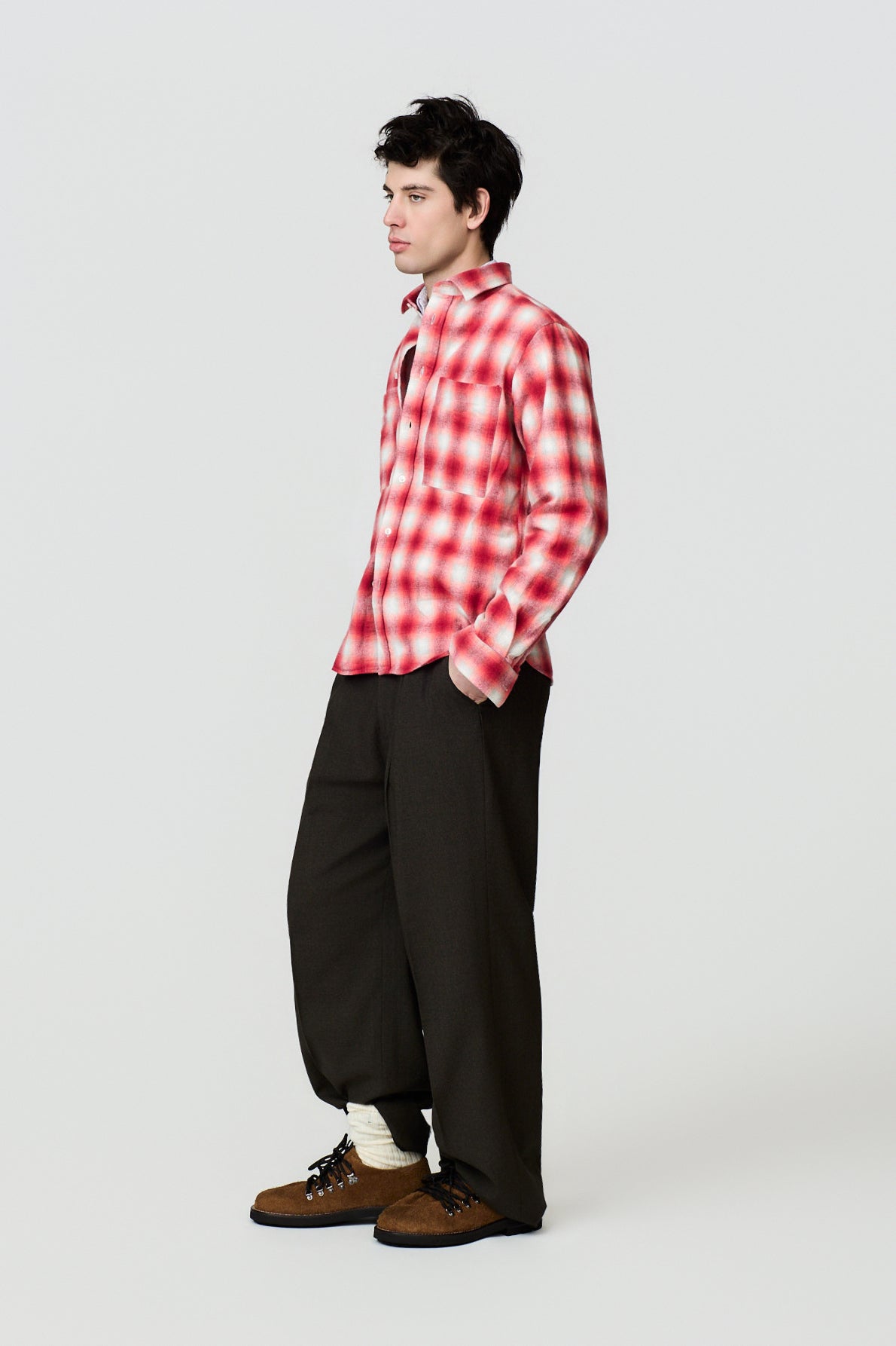 SEMETE CHECKED FLANNEL OVERSHIRT - RED/GREY