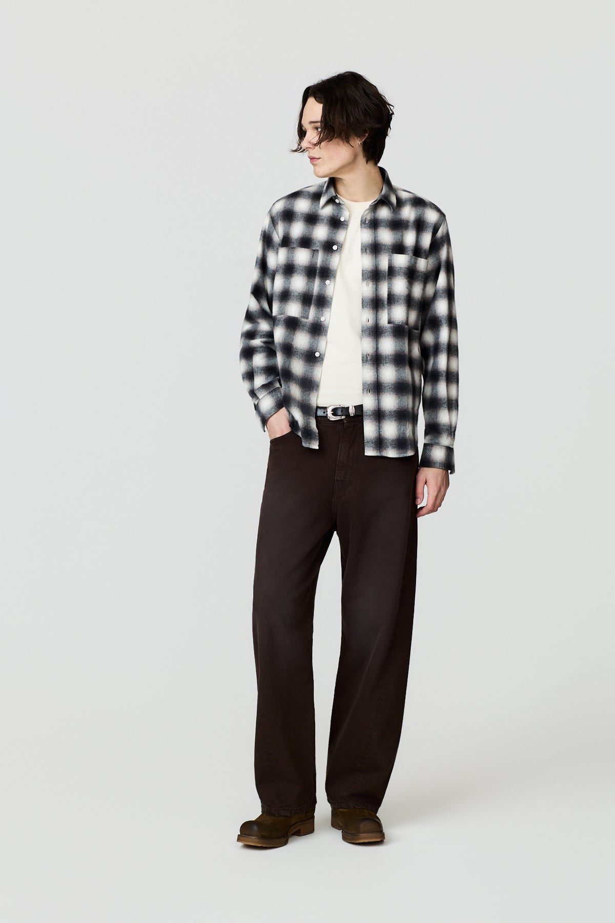 SEMETE CHECKED FLANNEL OVERSHIRT - BLACK/GREY