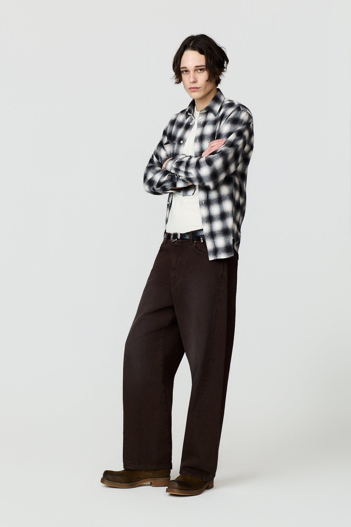 SEMETE CHECKED FLANNEL OVERSHIRT - BLACK/GREY