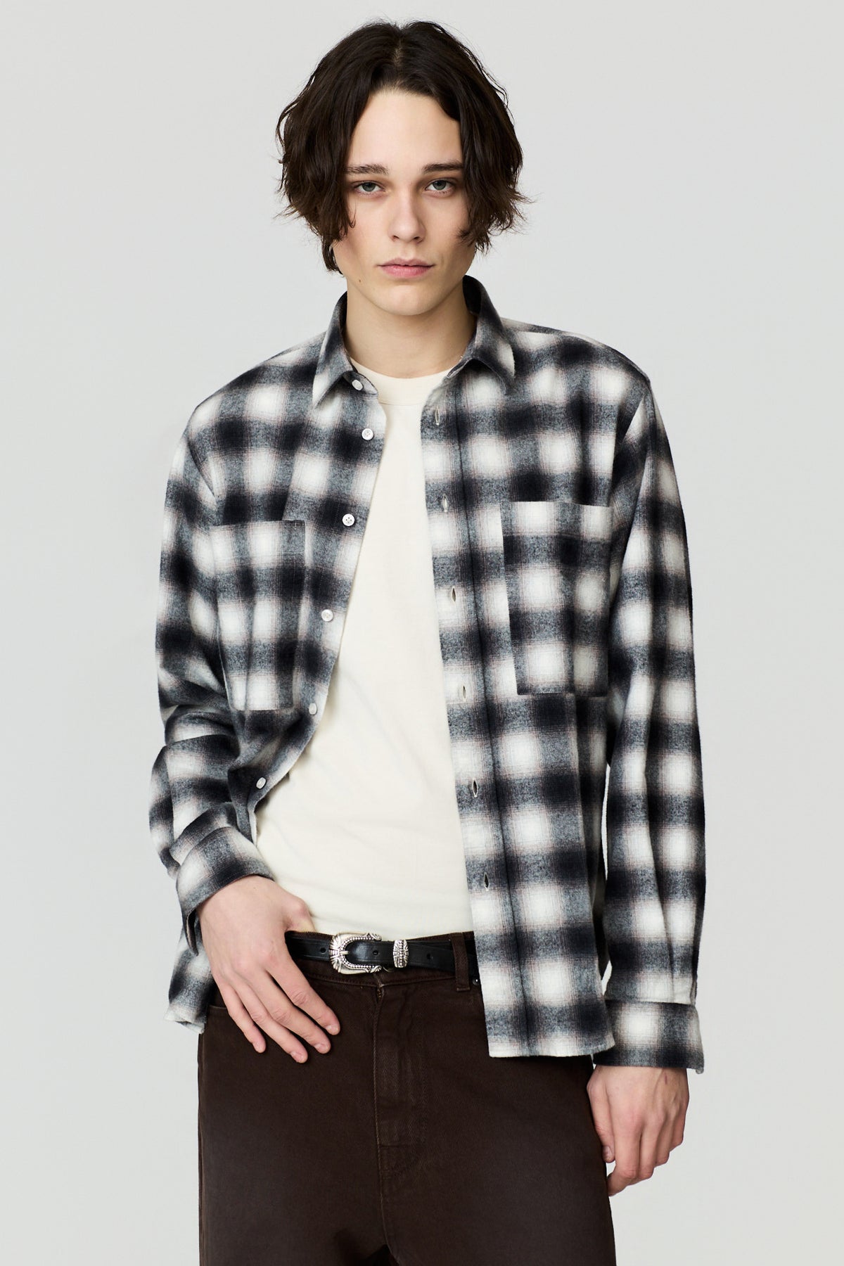 SEMETE CHECKED FLANNEL OVERSHIRT - BLACK/GREY