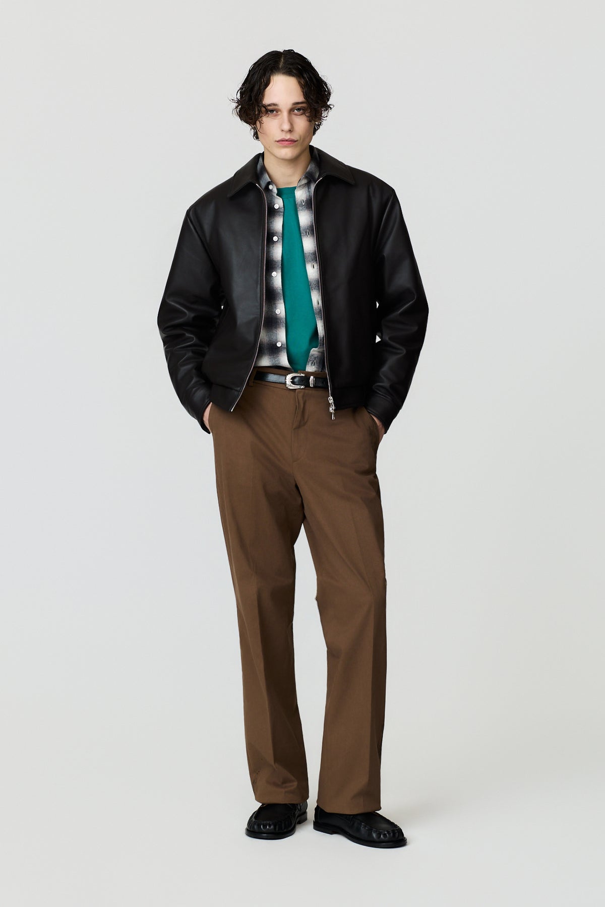 ERMES LEATHER SHORT JACKET - DARK BROWN