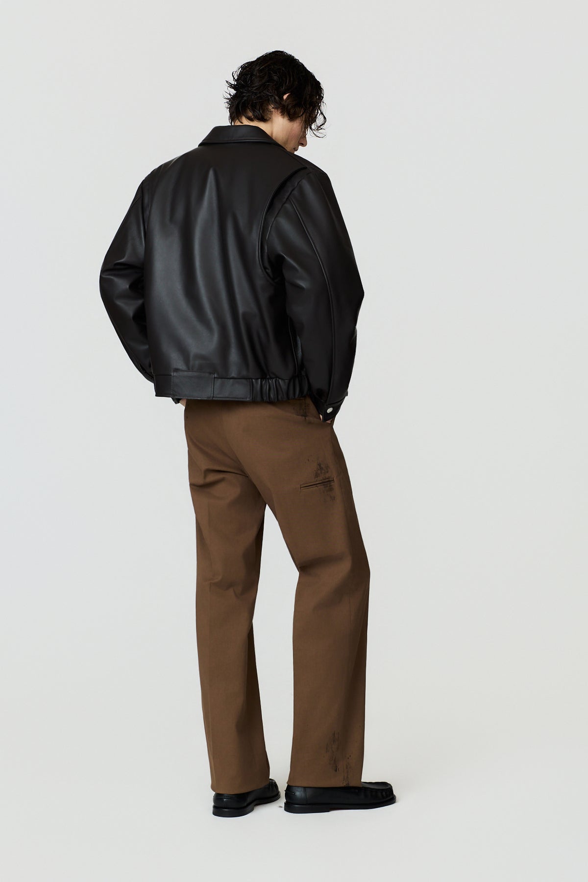 ERMES LEATHER SHORT JACKET - DARK BROWN