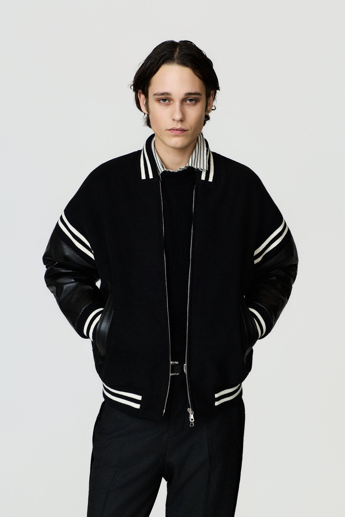 STAN VARSITY JACKET - BLACK/WHITE