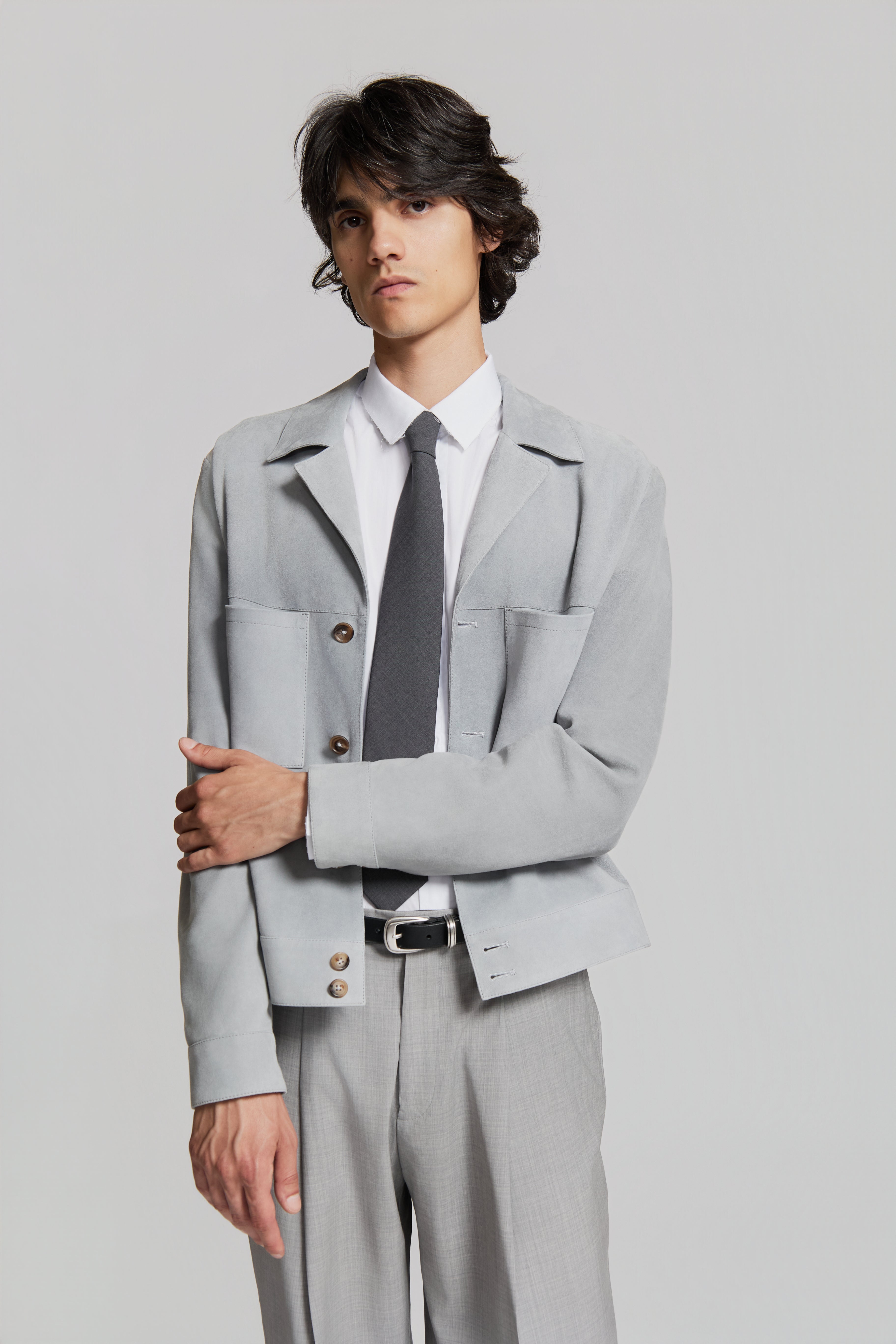 paura-Allison Suede Jacket Powder Blue-15DP70040000011
