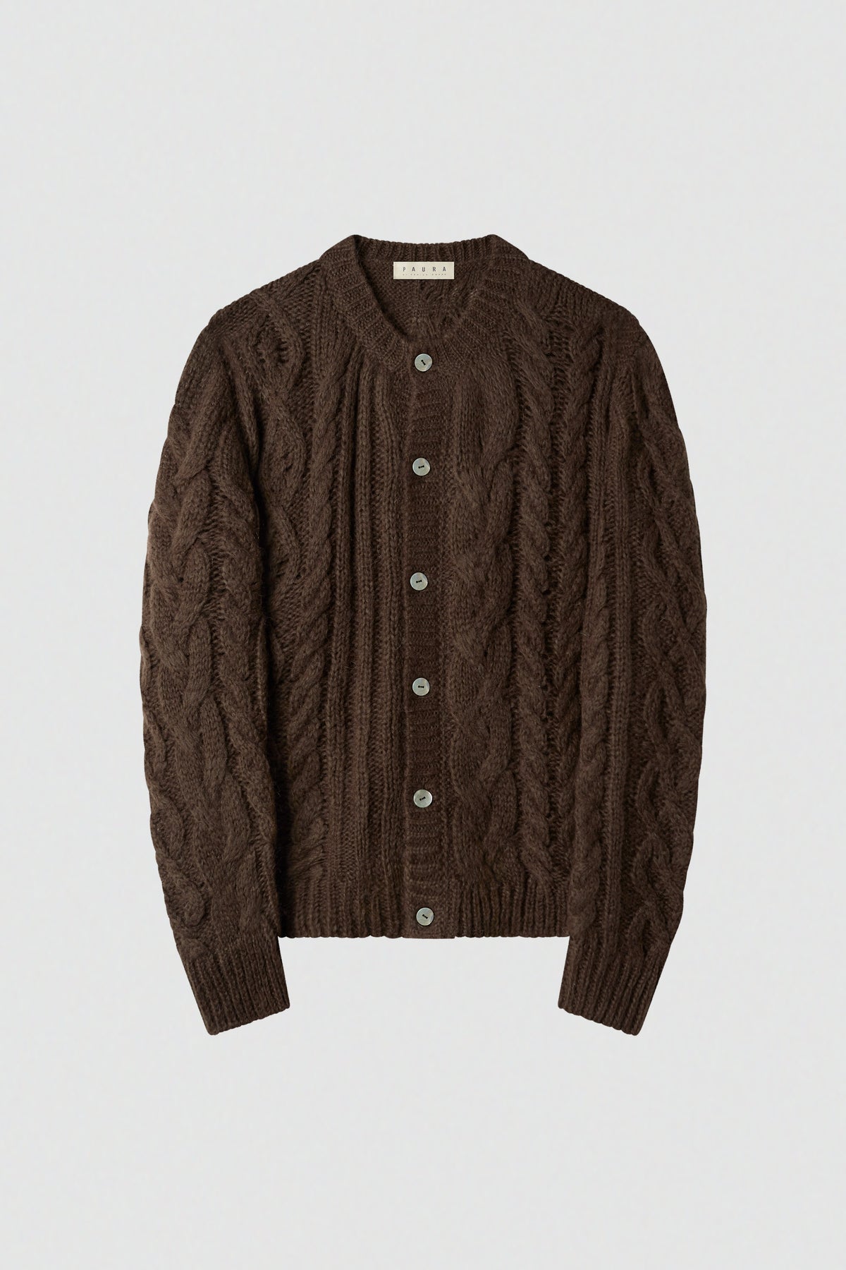 paura-Amar Round Neck Cardigan - Brown-16DP60100000016