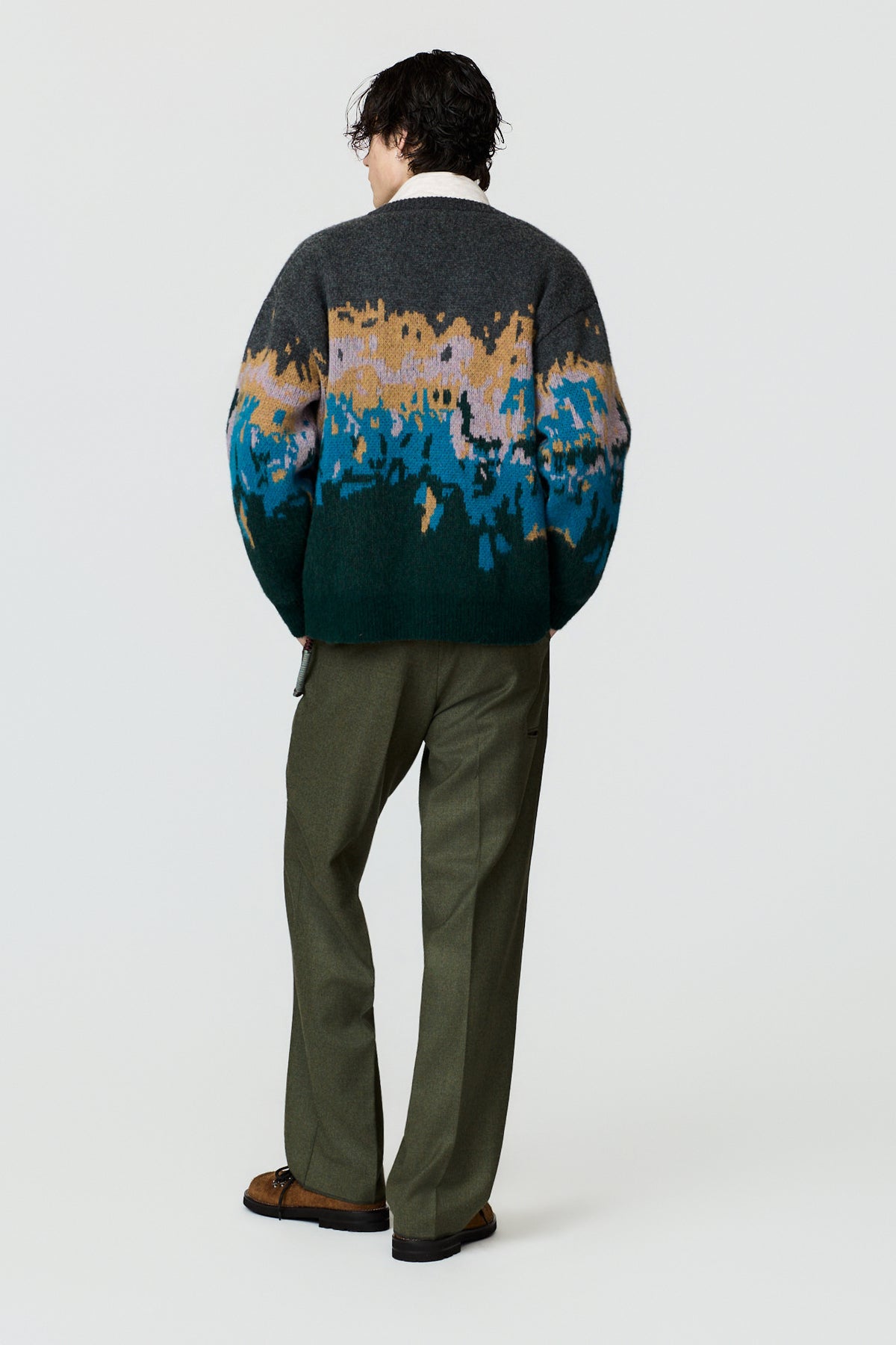 paura-Castore Jacquard Pattern Cardigan - Antracite/Multicolor-16DP60060000037
