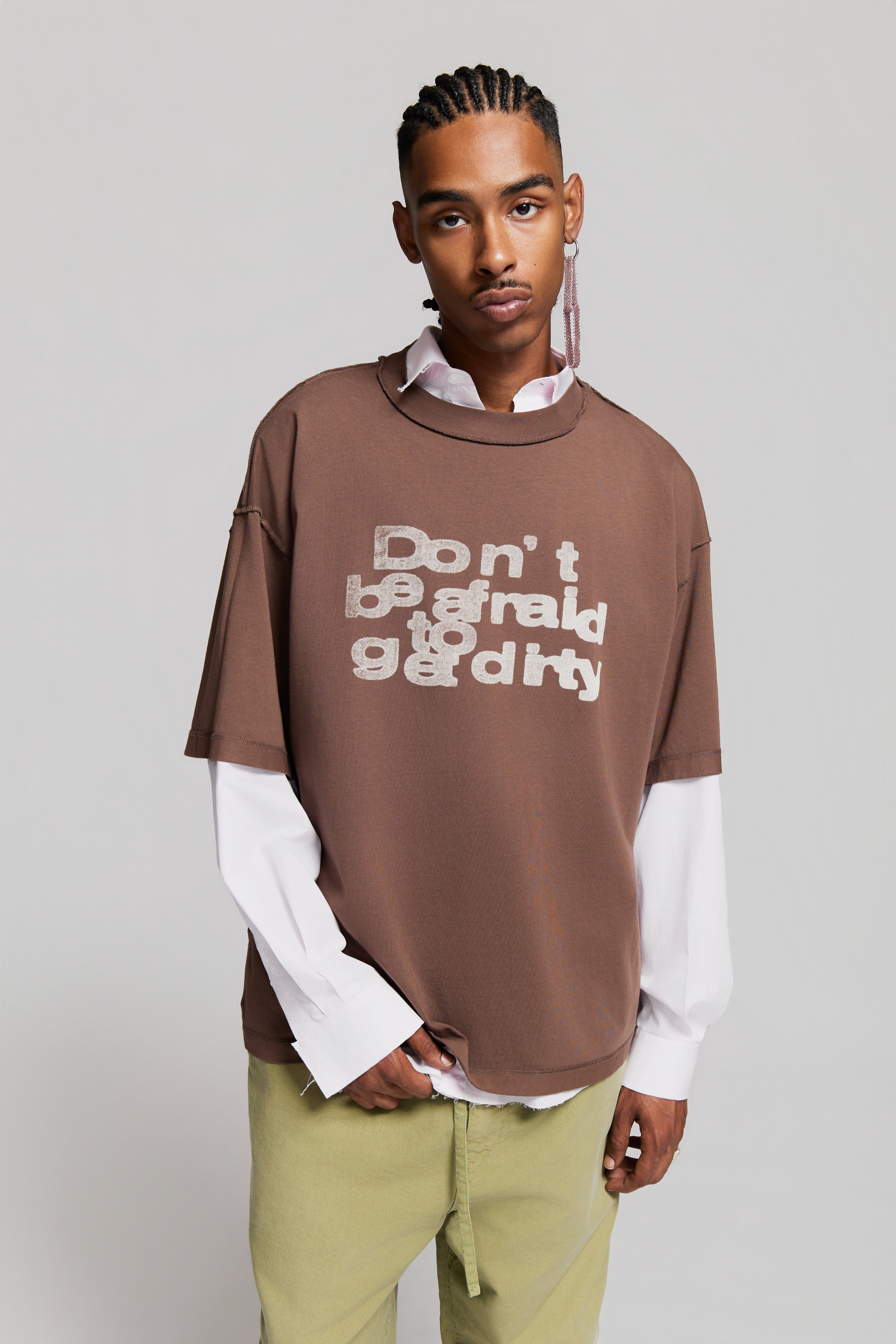 paura-Costa "Dbatgd" Oversized T-Shirt Brown-15DP10021020016