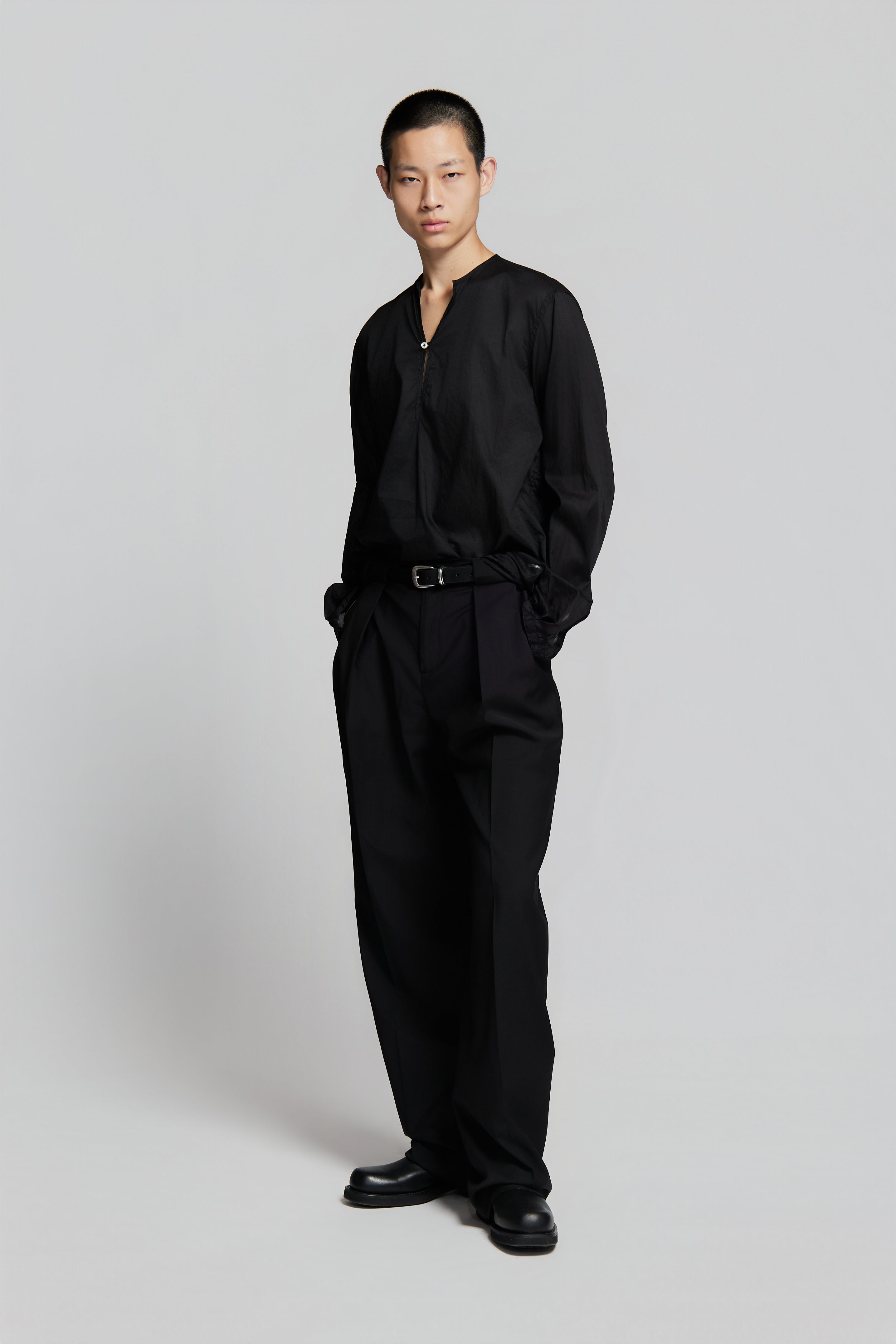 paura-Euclide Single-Button Shirt Black-15DP20040000001
