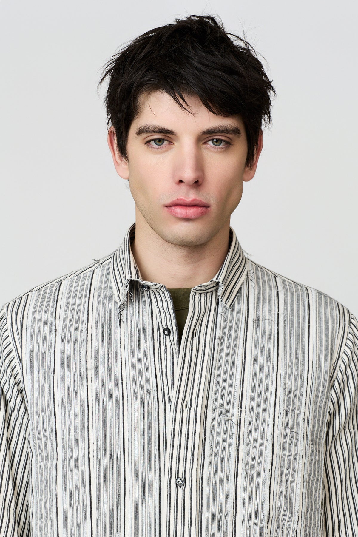 paura-Fedone Distressed Striped Shirt - Off White/Black Stripes-16DP20030000020