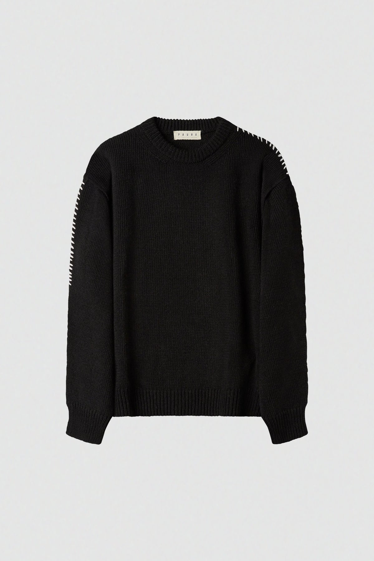 paura-Hotaka Contrast Stitch Crewneck - Black-16DP60080000001