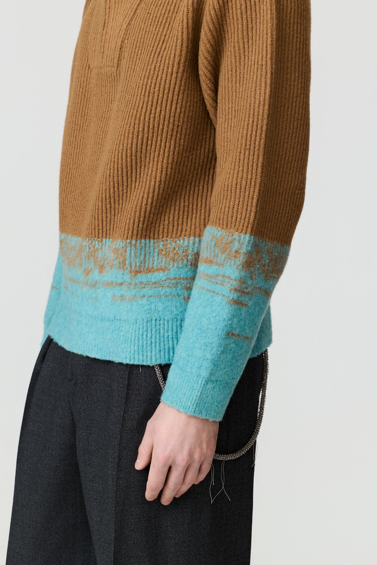 paura-Hybris English Rib Half-Zip - Camel/Turquoise-6DP30080000064