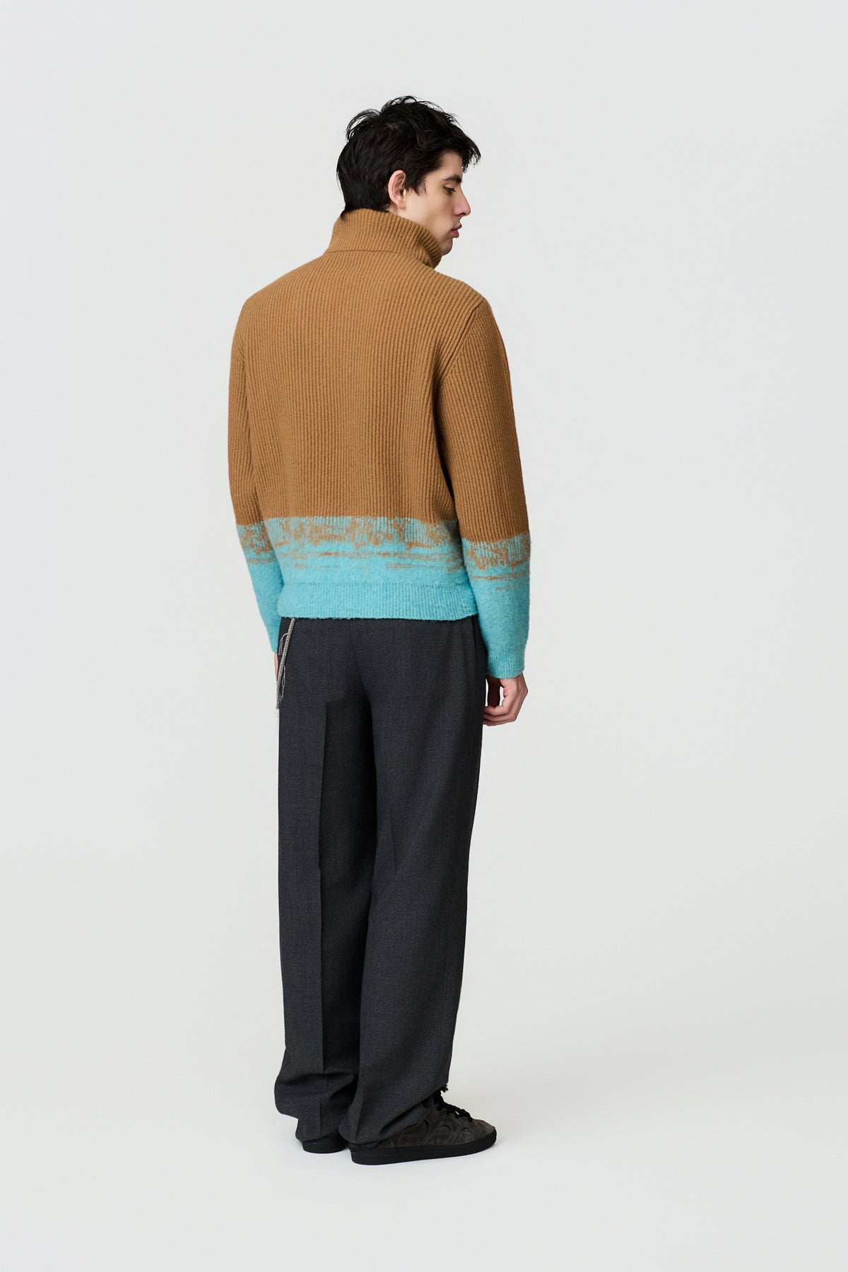 paura-Hybris English Rib Half-Zip - Camel/Turquoise-6DP30080000064