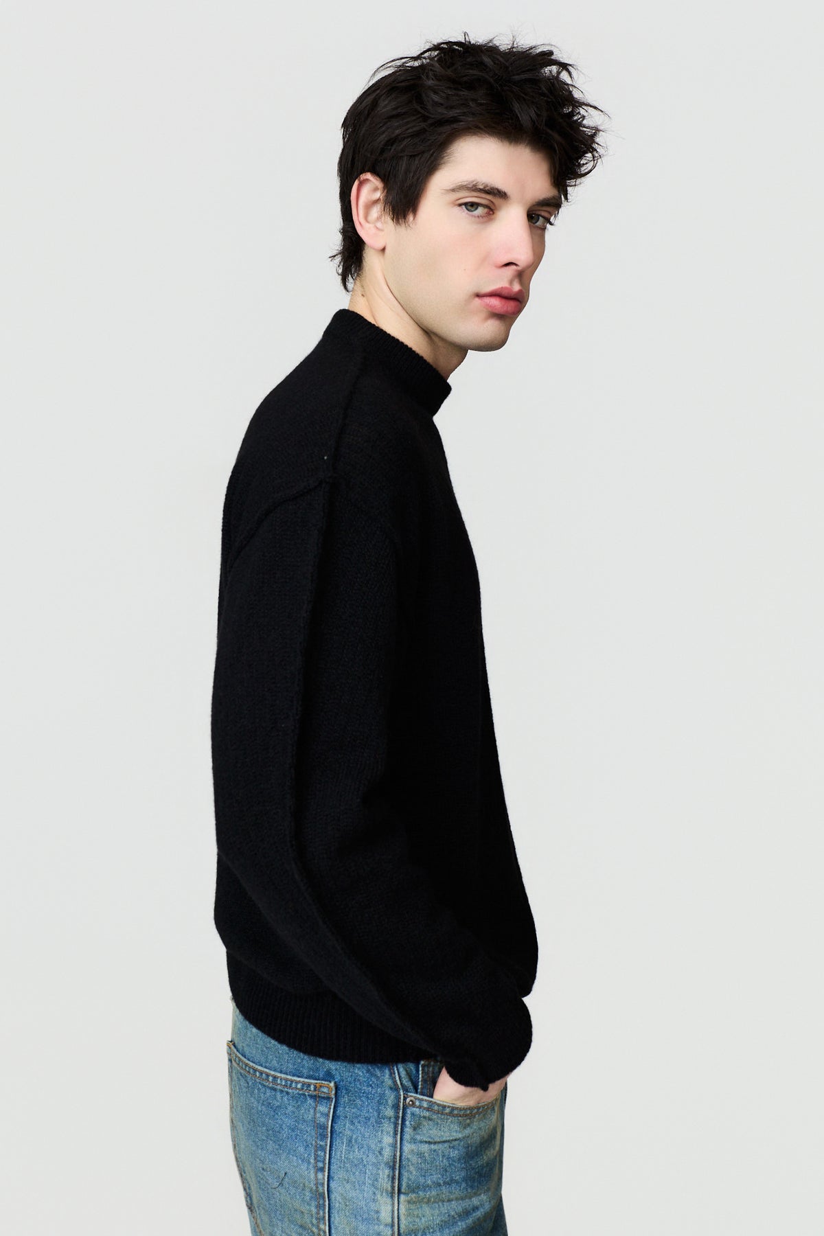 paura-Malenia Plain-Knit Wool Crewneck - Black-16DP60130000001