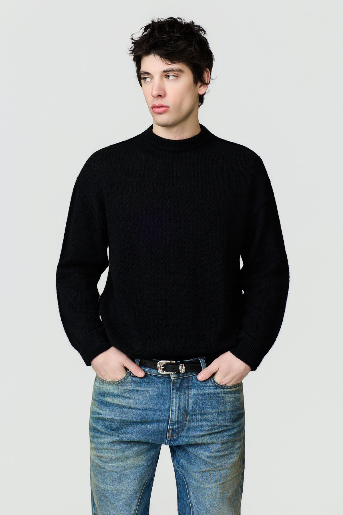 paura-Malenia Plain-Knit Wool Crewneck - Black-16DP60130000001