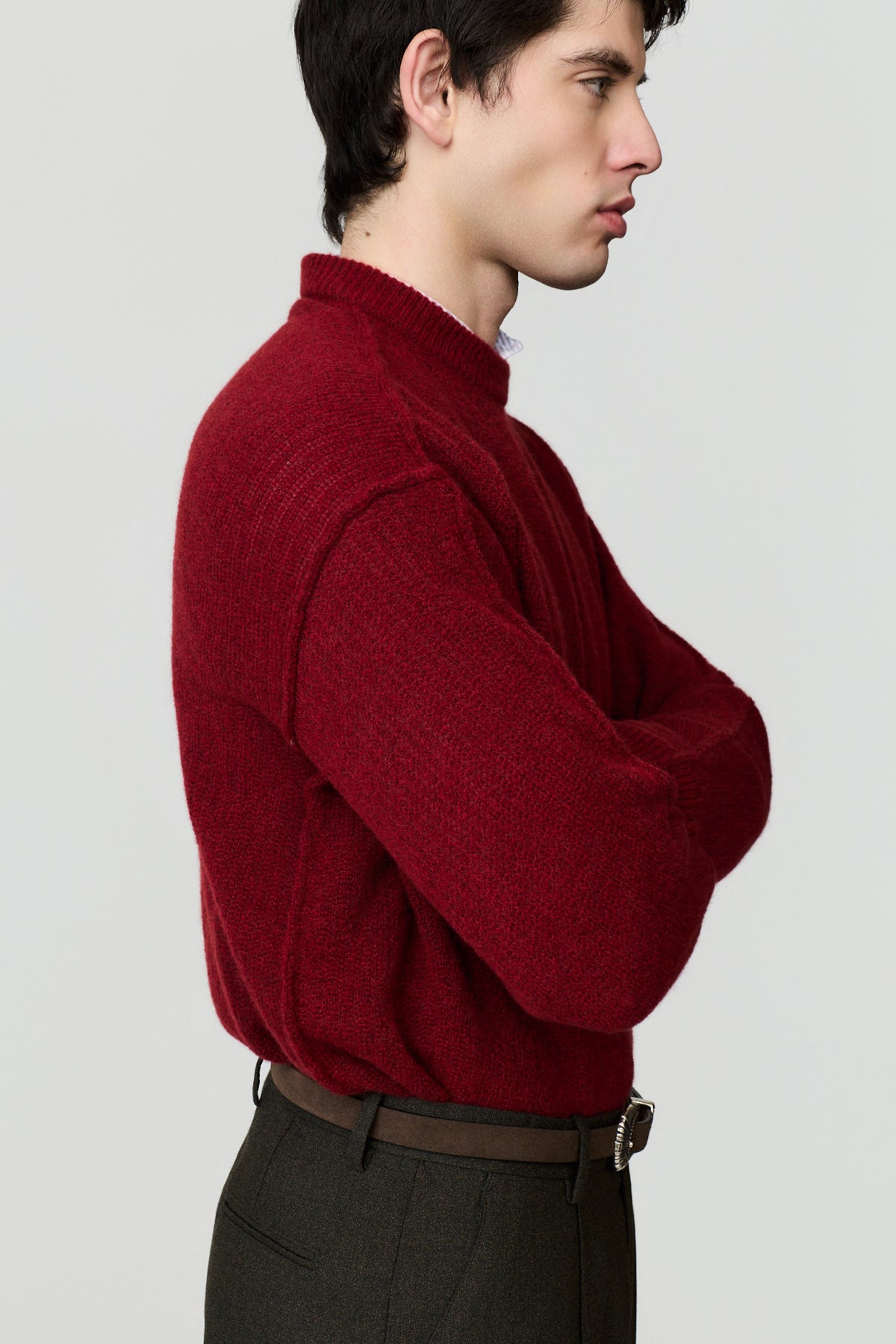 paura-Malenia Plain-Knit Wool Crewneck - Red-16DP60130000012