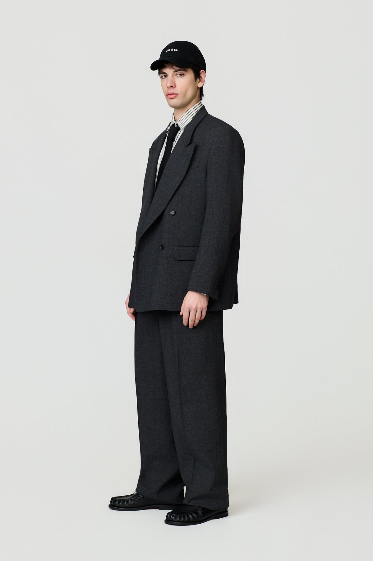 paura-Nicos Peak Lapel Classic Jacket - Dark Grey-16DP50050000037