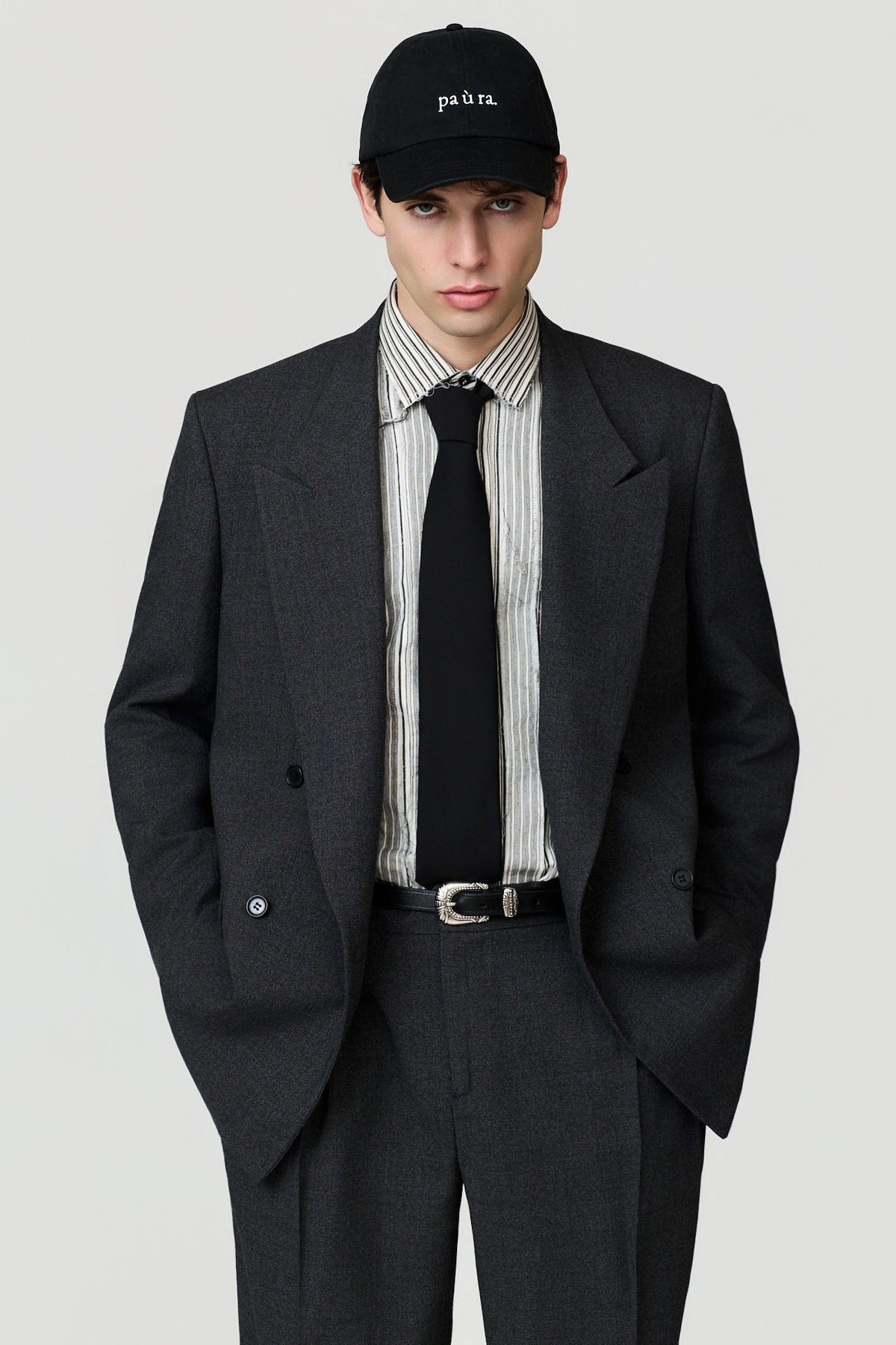paura-Nicos Peak Lapel Classic Jacket - Dark Grey-16DP50050000037