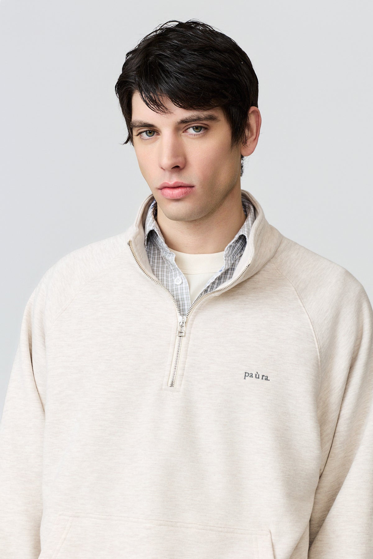 paura-Ophion Embroidered Raglan Half-Zip - Grey Melange-16DP30072040026
