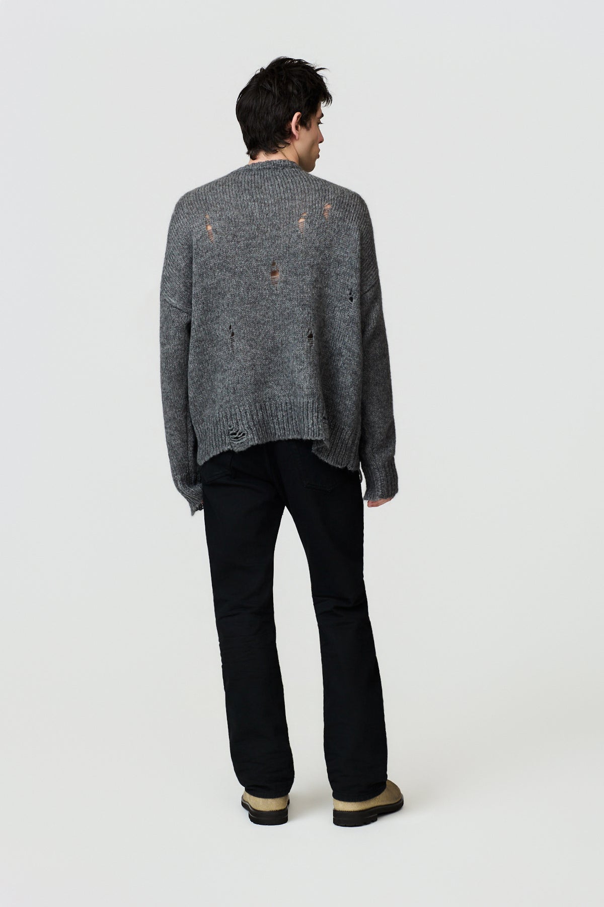 paura-Orfei Distressed Argyle Crewneck - Antracite/Black-16DP60110000037