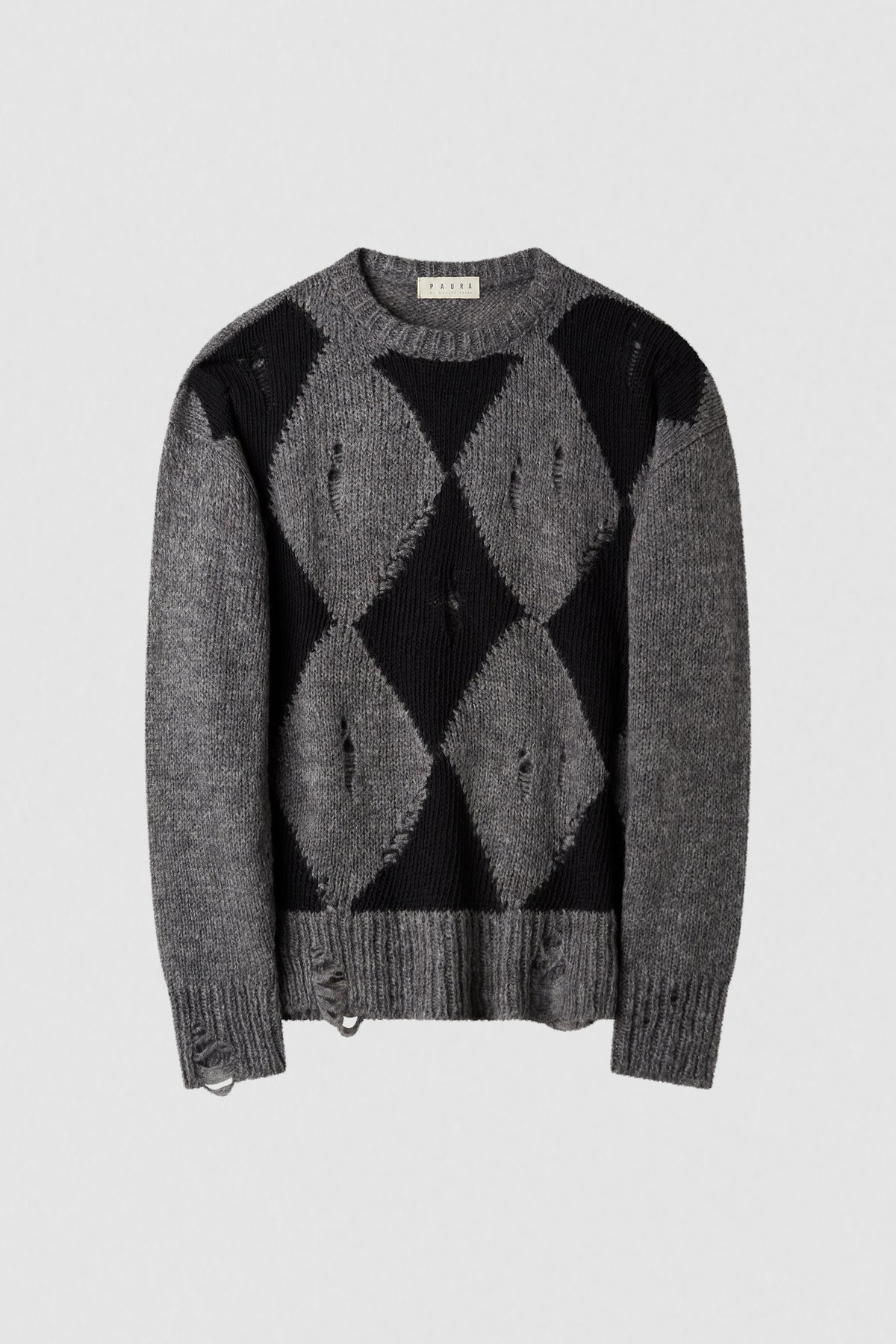paura-Orfei Distressed Argyle Crewneck - Antracite/Black-16DP60110000037