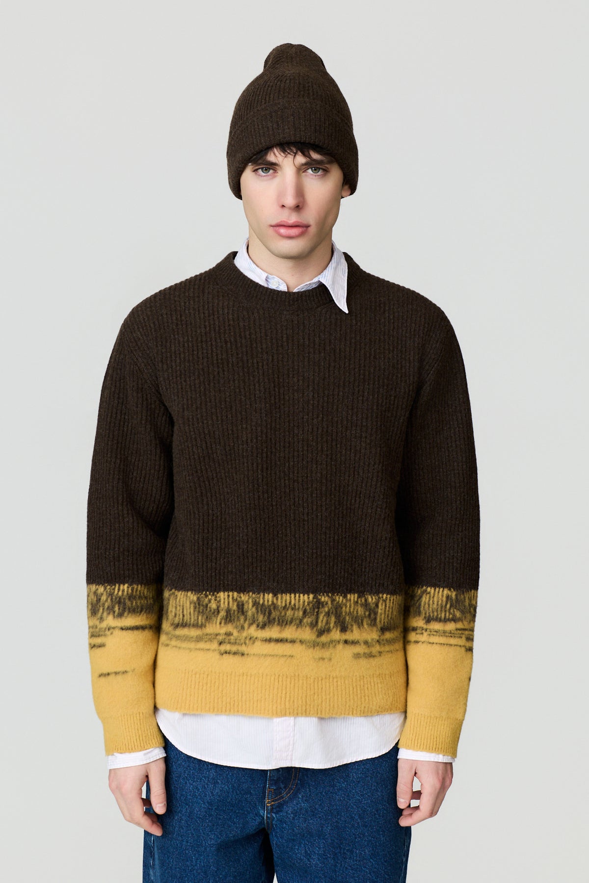 paura-Pegaso English Rib Crewneck - Brown/Yellow-16DP60070000016