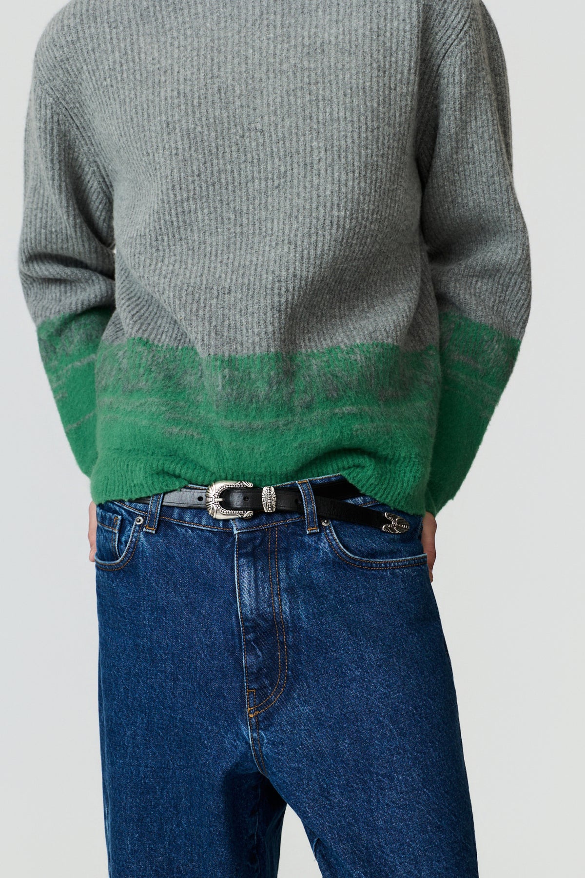 paura-Pegaso English Rib Crewneck - Grey/Green-16DP60070000039