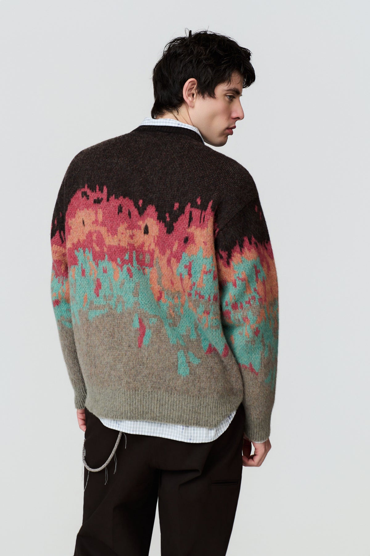 paura-Persio Jacquard Pattern Crewneck - Brown/Multicolor-16DP60050000016
