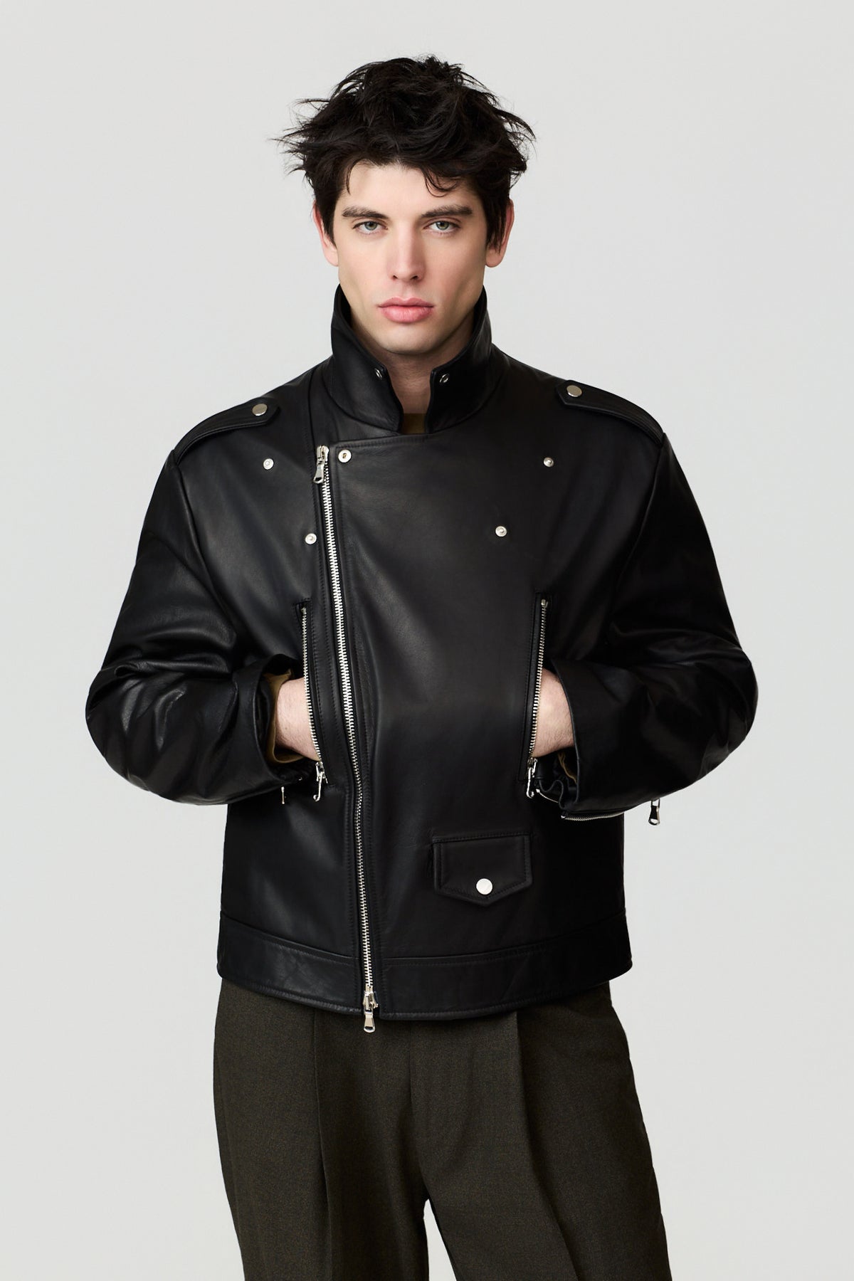 paura-Peter Leather Jacket - Black-16DP7012000001