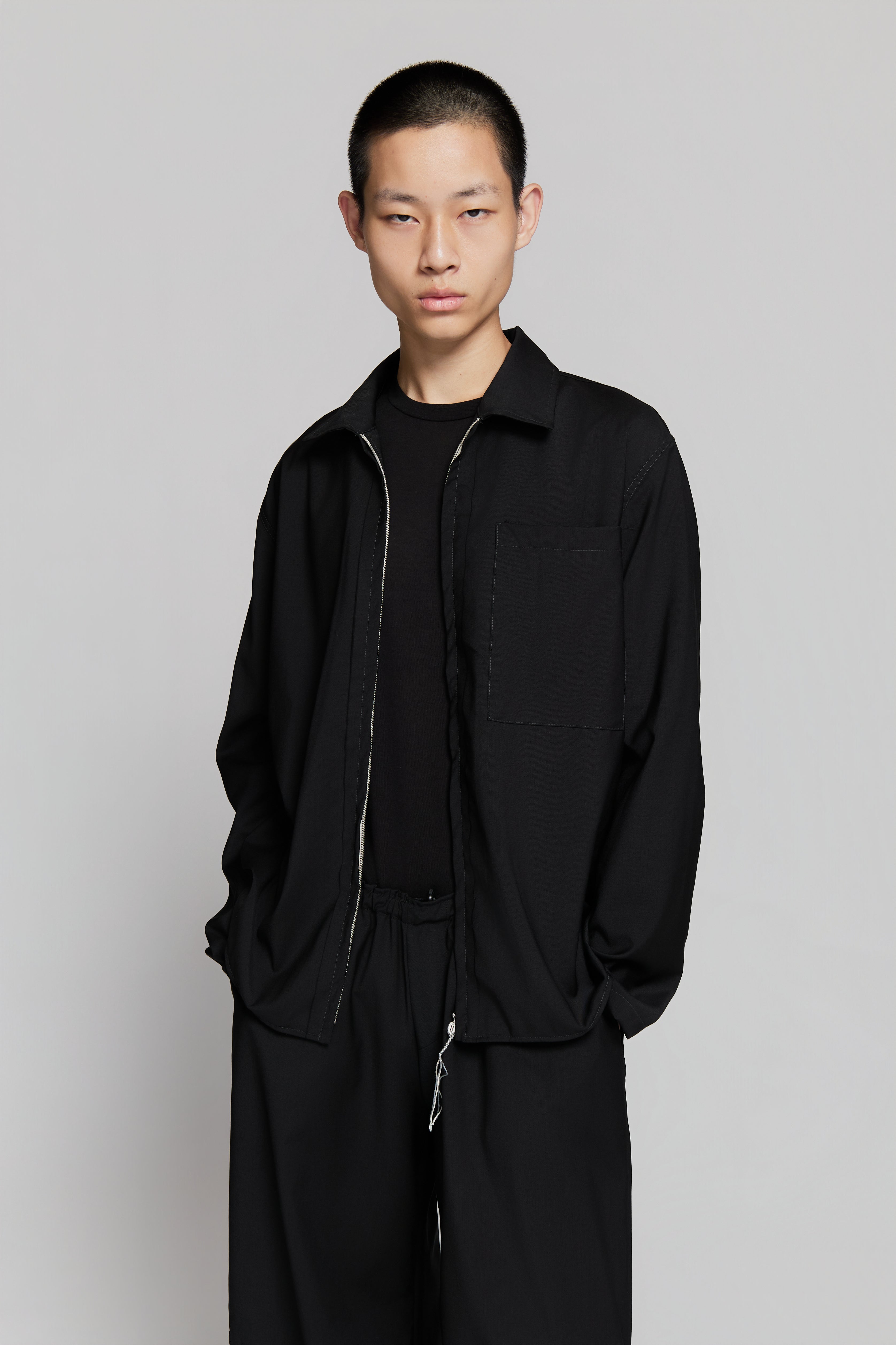 paura-Shin Full Zip Shirt Black-15DP20010000001