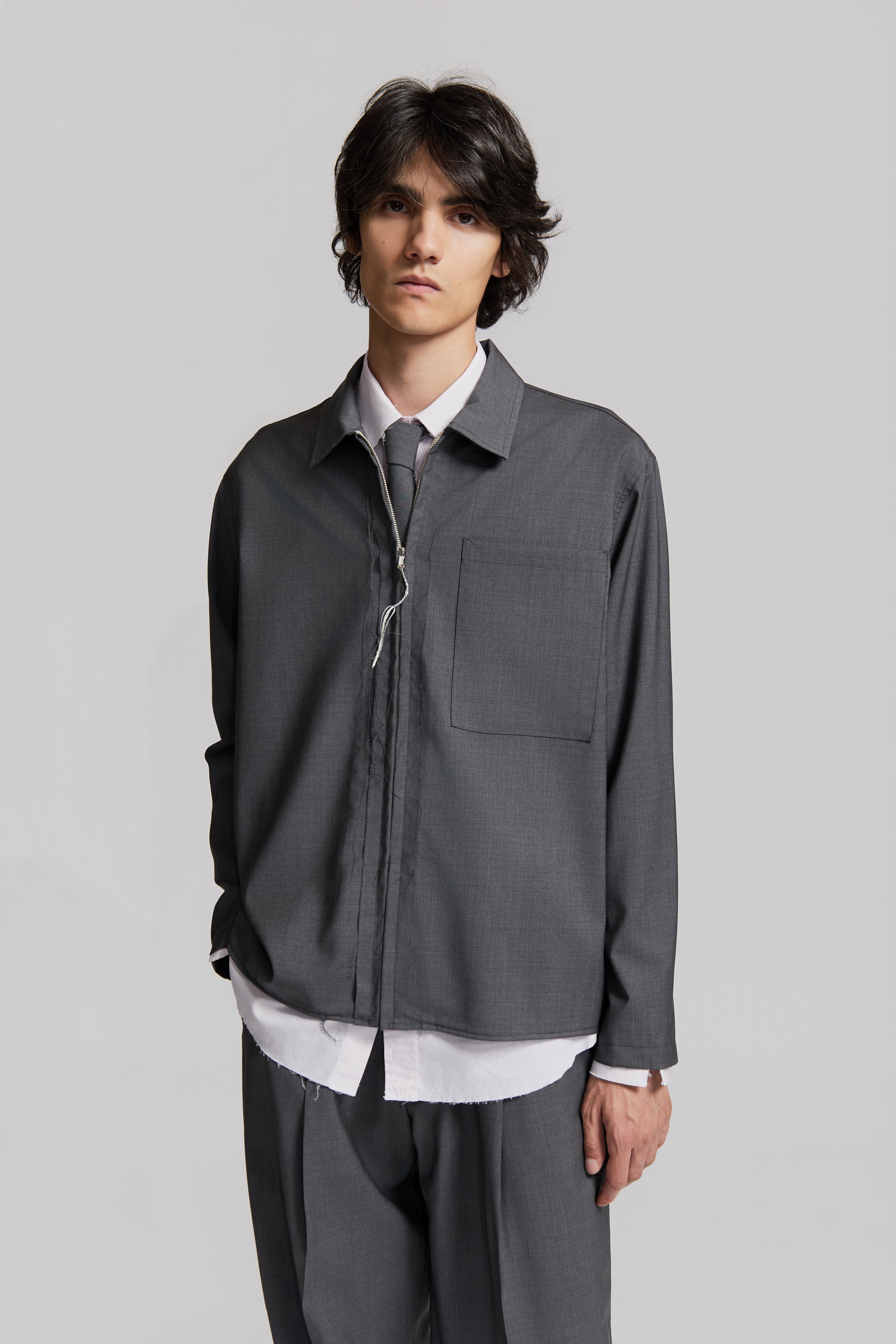 paura-Shin Full Zip Shirt Medium Grey-15DP20010000002