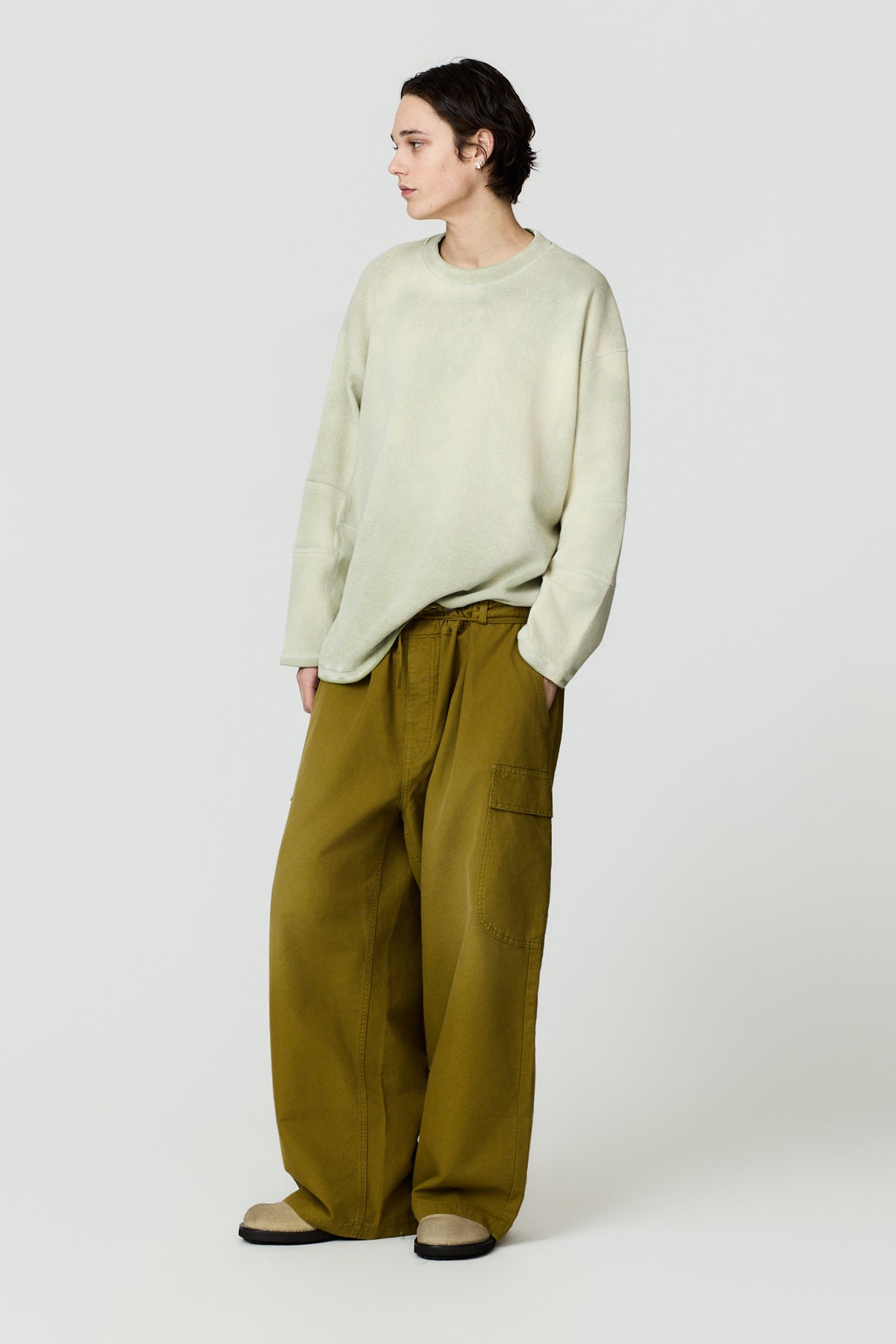paura-Sinope Oversized Cargo Trousers - Olive Green-16DP40210000001