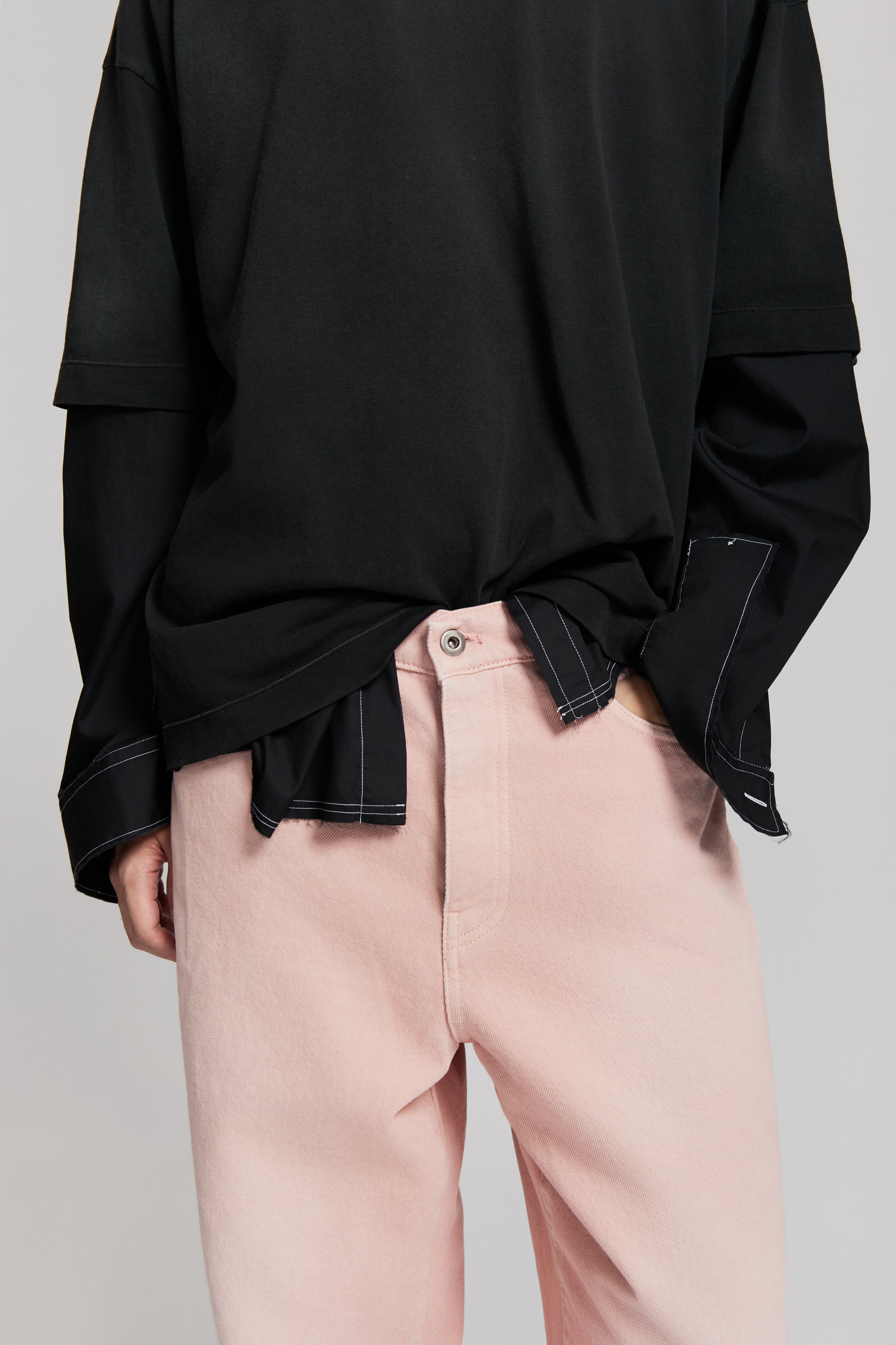 paura-Twist Baggy Denim Powder Pink-15DP40130000018