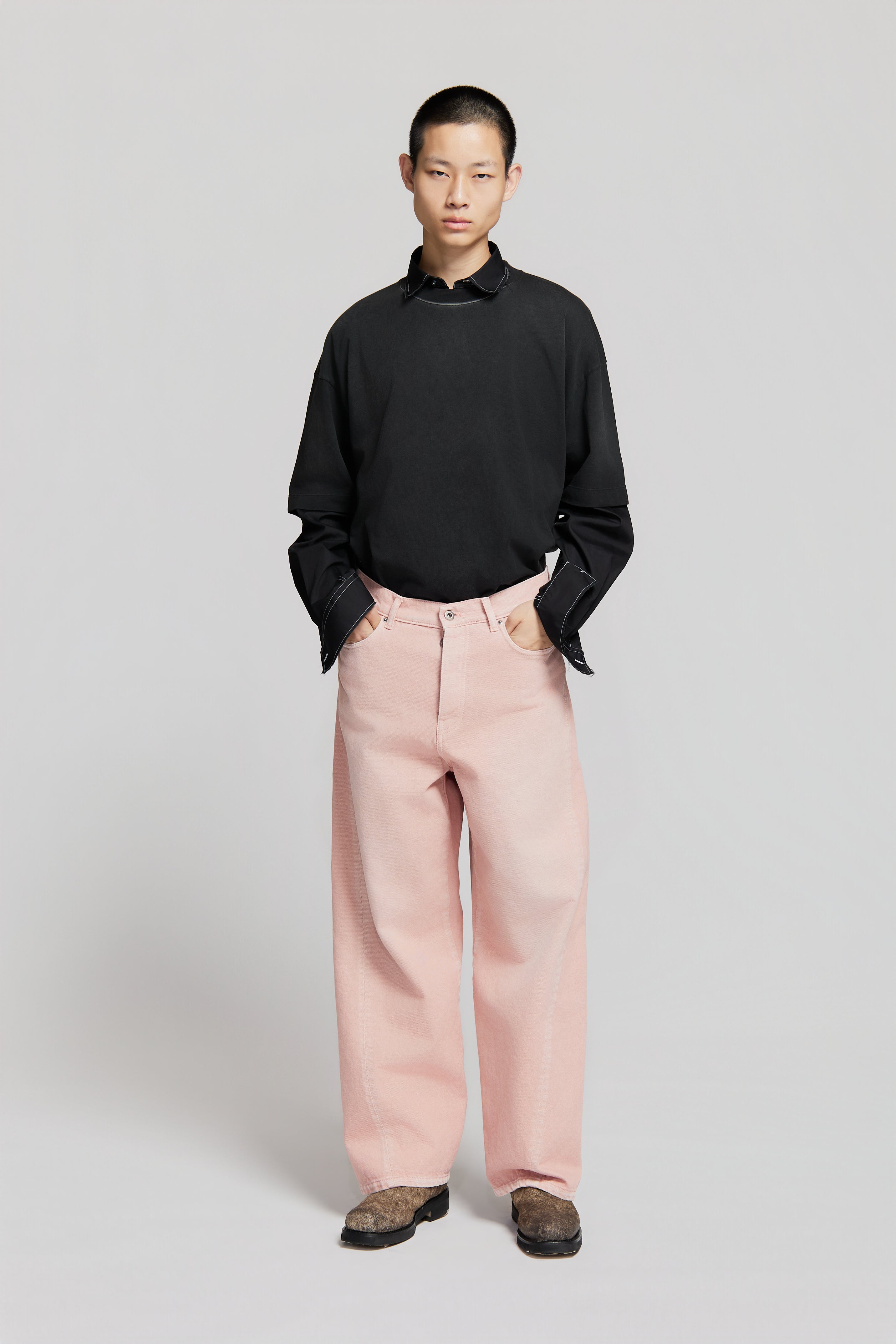 paura-Twist Baggy Denim Powder Pink-15DP40130000018