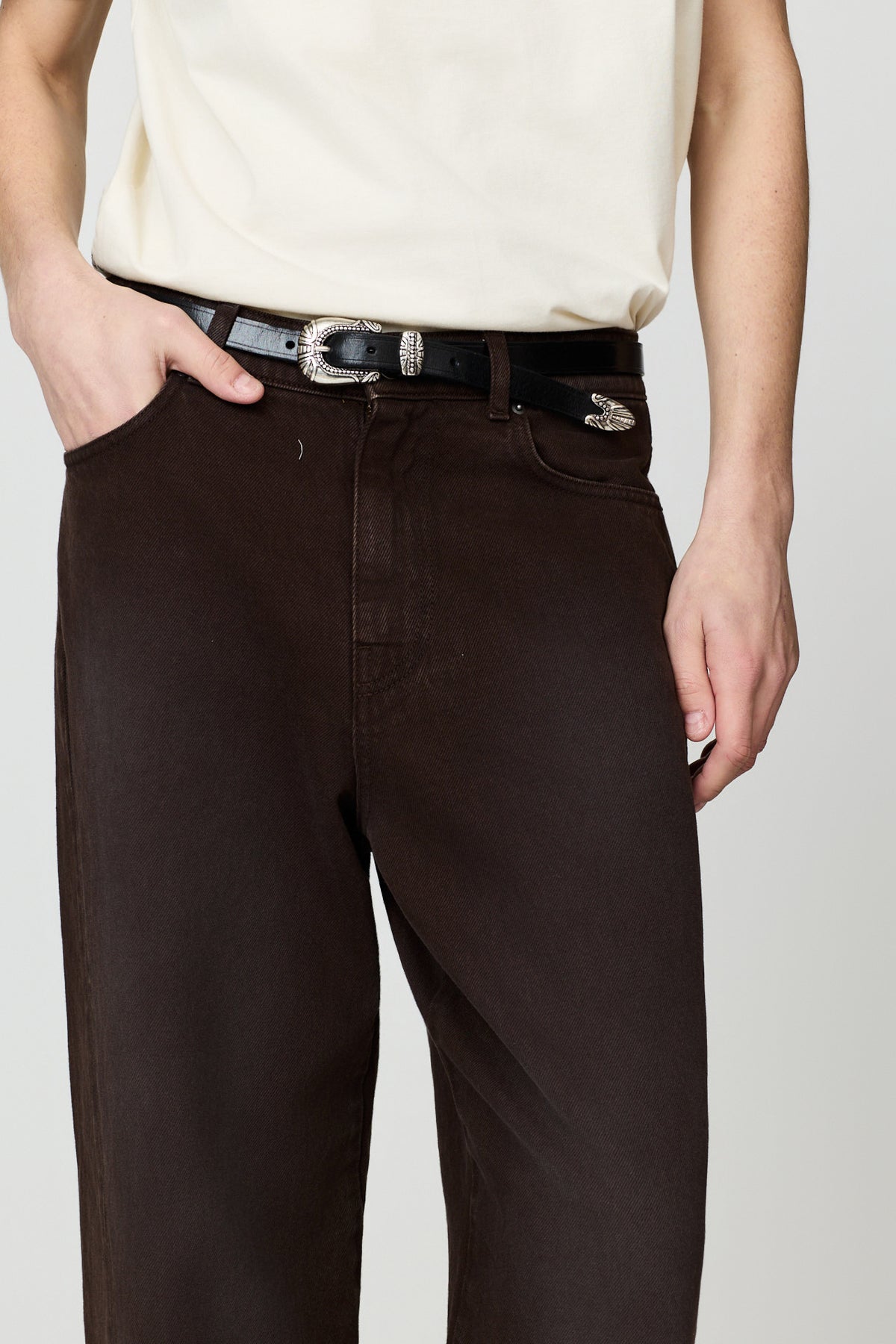 paura-Twist Oversized 5-Pocket Denim - Dark Brown-16DP40130000016