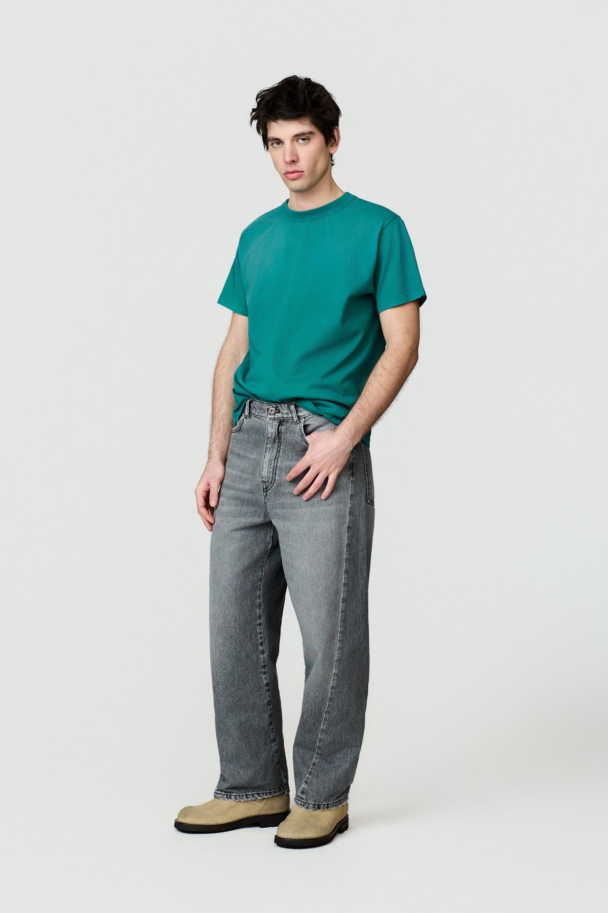 paura-Twist Oversized 5 Pocket Denim - Medium Grey-16DP40130000016