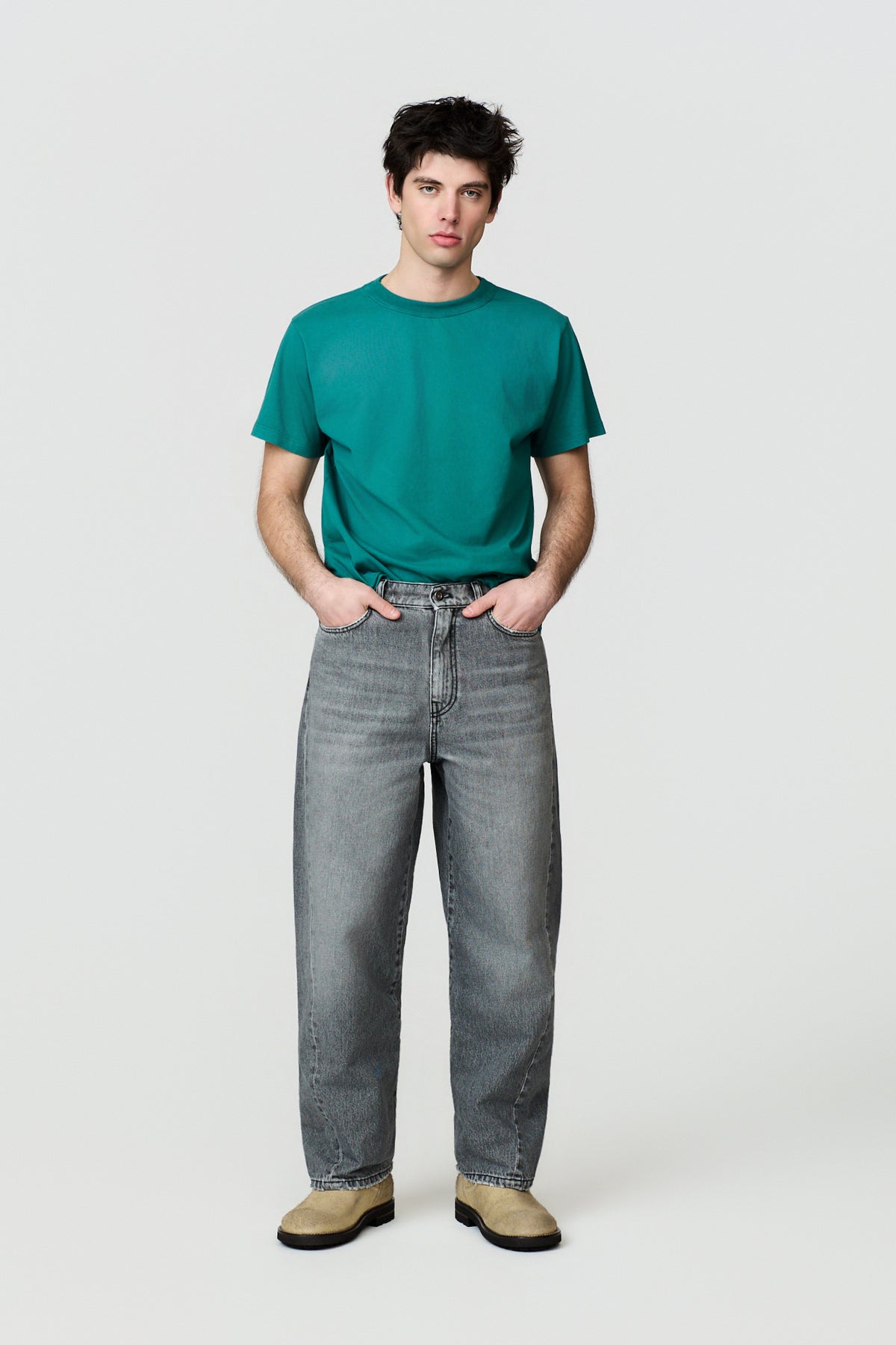paura-Twist Oversized 5 Pocket Denim - Medium Grey-16DP40130000016