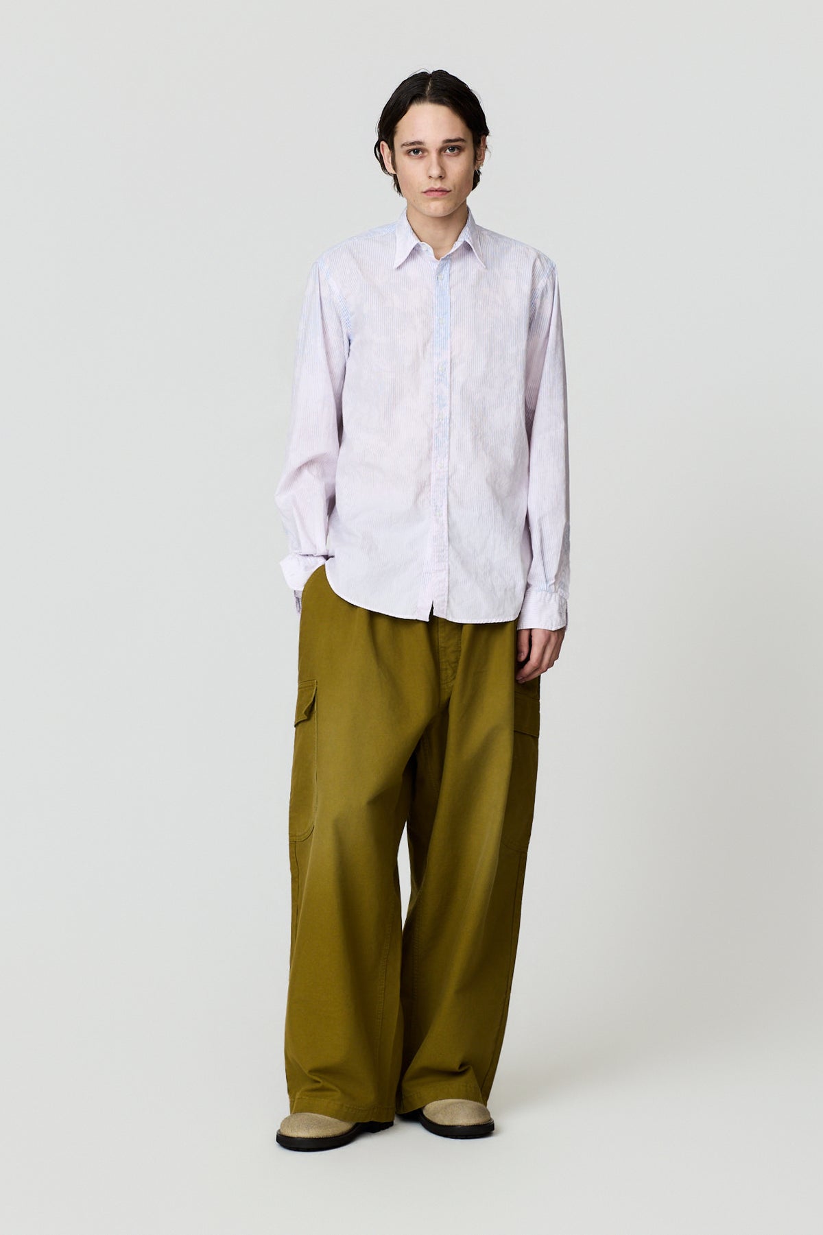 paura-Zerin Over-Dyed Shirt - Blue/Light Blue Stripes-16DP20080000062