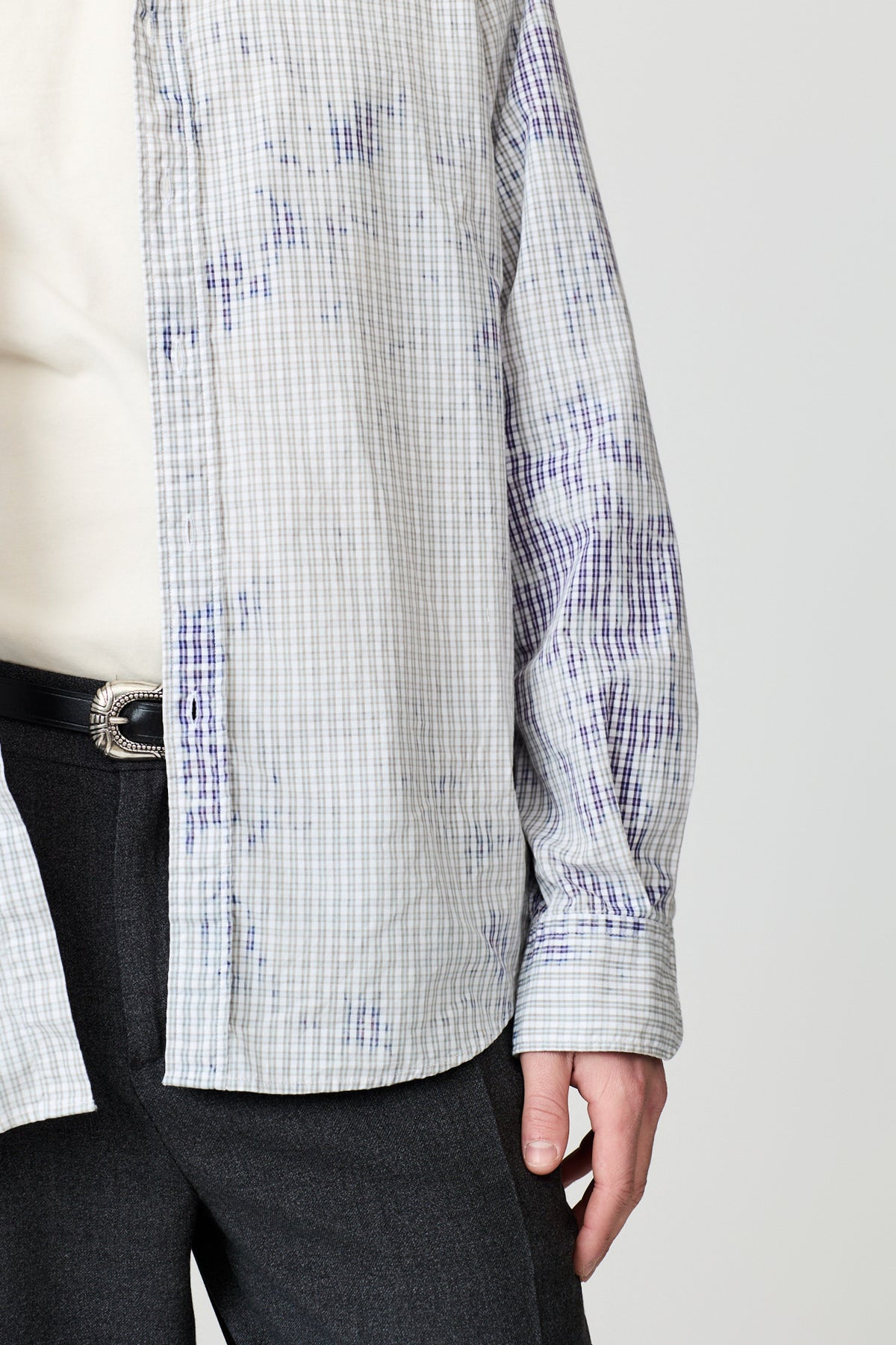 paura-Zerin Over-Dyed Shirt - Blue/White Check-16DP20080000061
