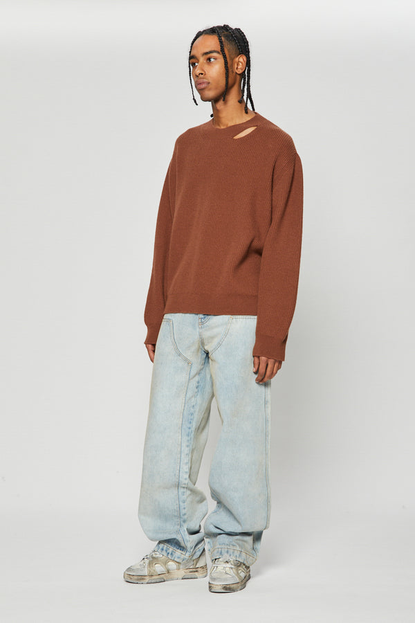 GENOVA CREWNECK SWEATER BROWN