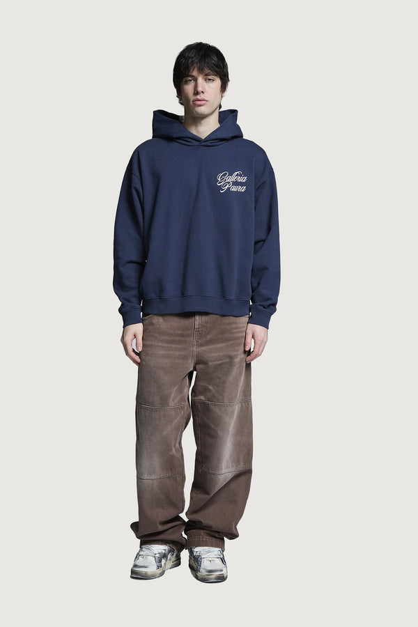 ISMAEL OVERSIZED HOODIE CORSIVO DARK BLUE