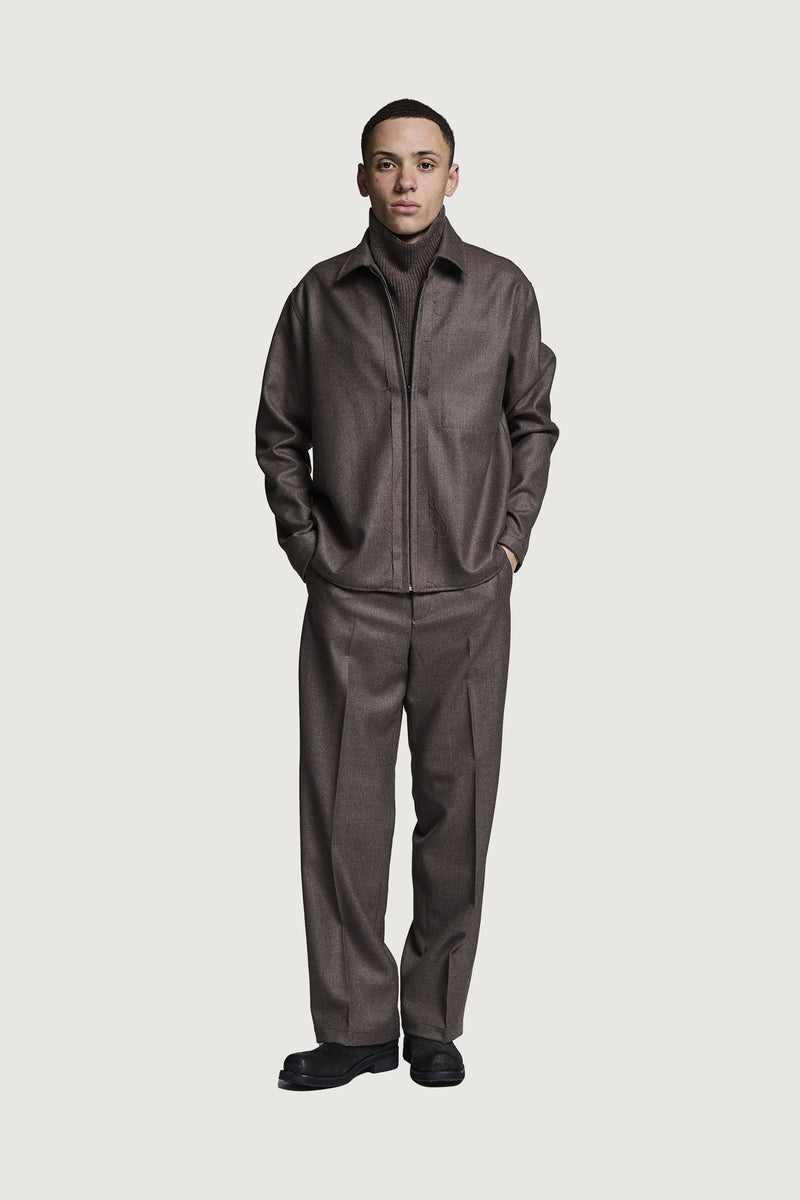 SHIN  FULL ZIP SHIRT BROWN