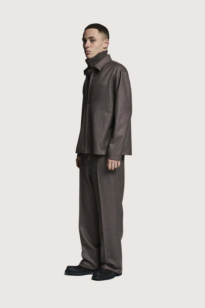 SHIN  FULL ZIP SHIRT BROWN