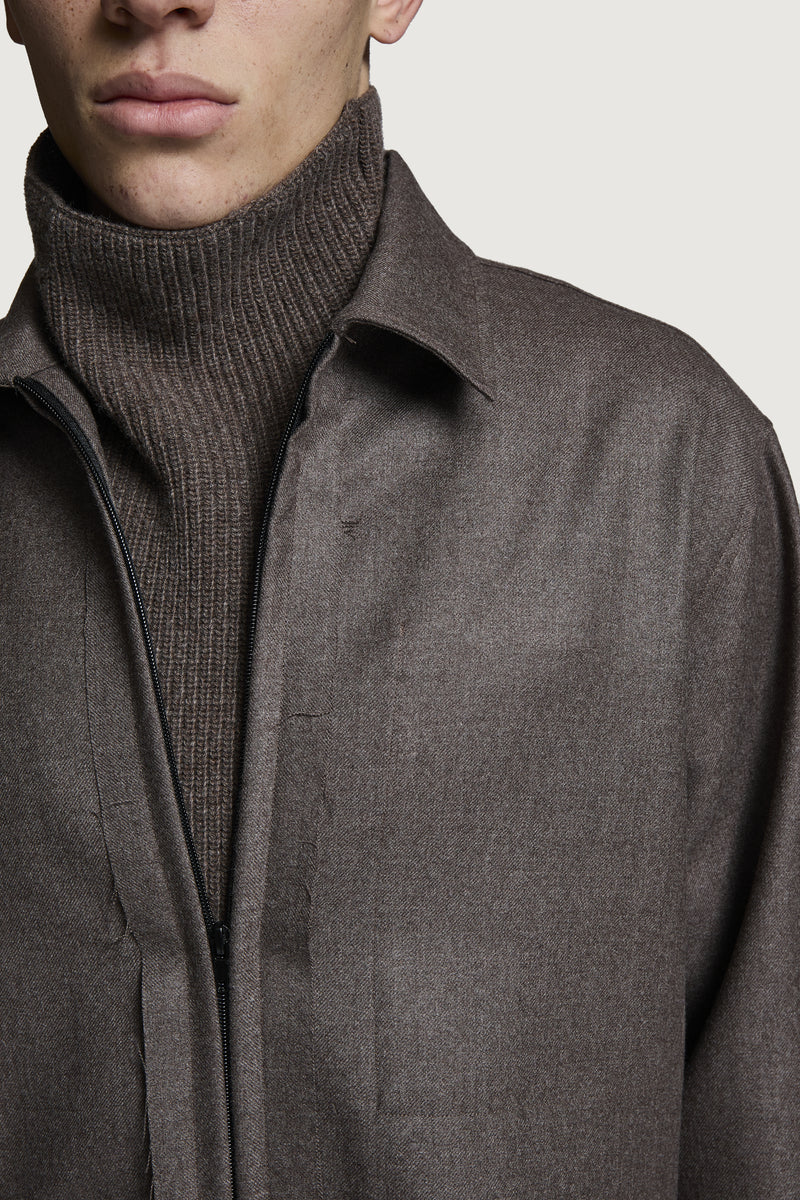 SHIN  FULL ZIP SHIRT BROWN