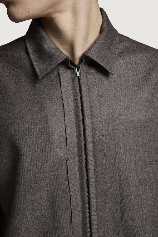 SHIN  FULL ZIP SHIRT BROWN