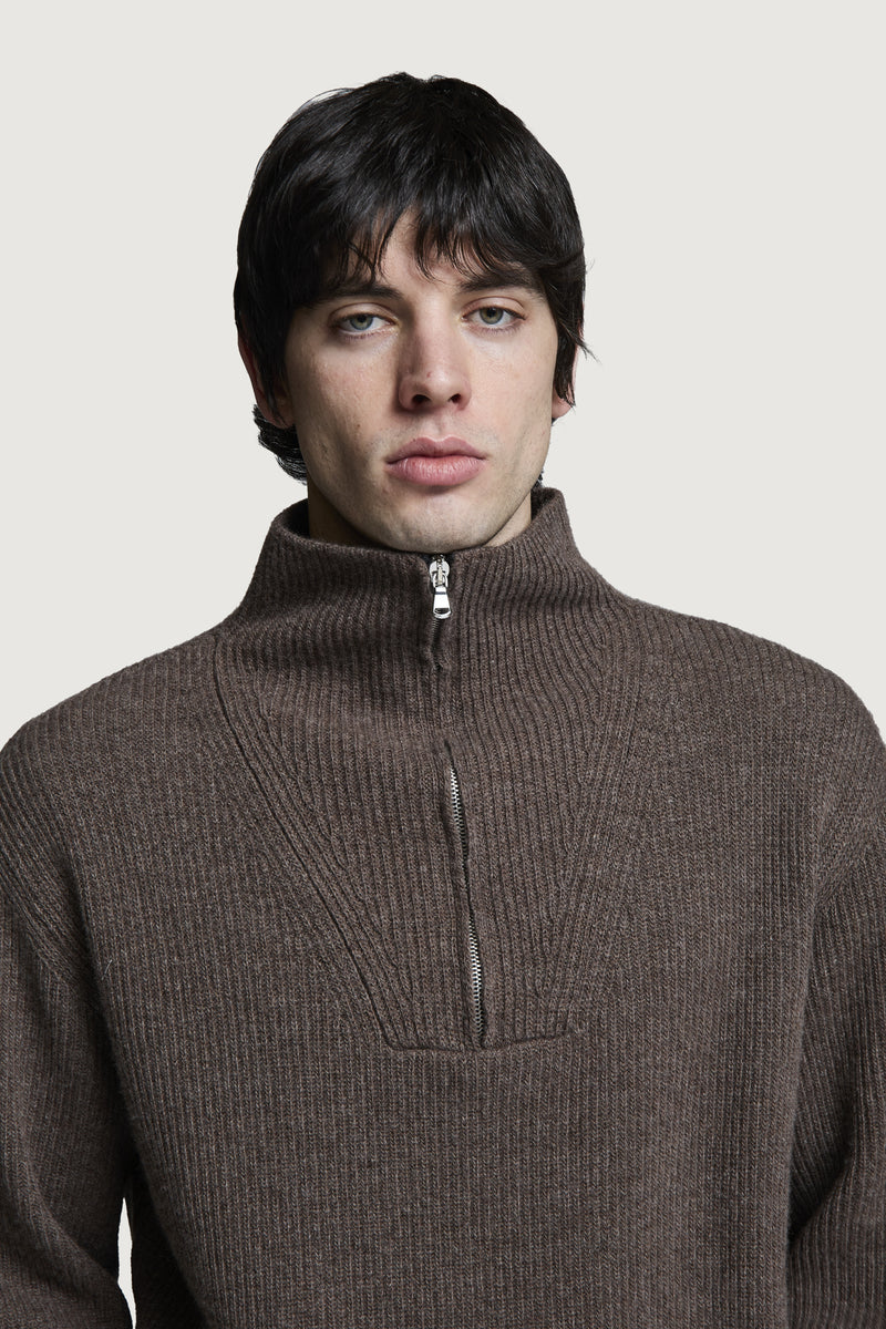 HELSINKI HALF-ZIP SWEATER BROWN