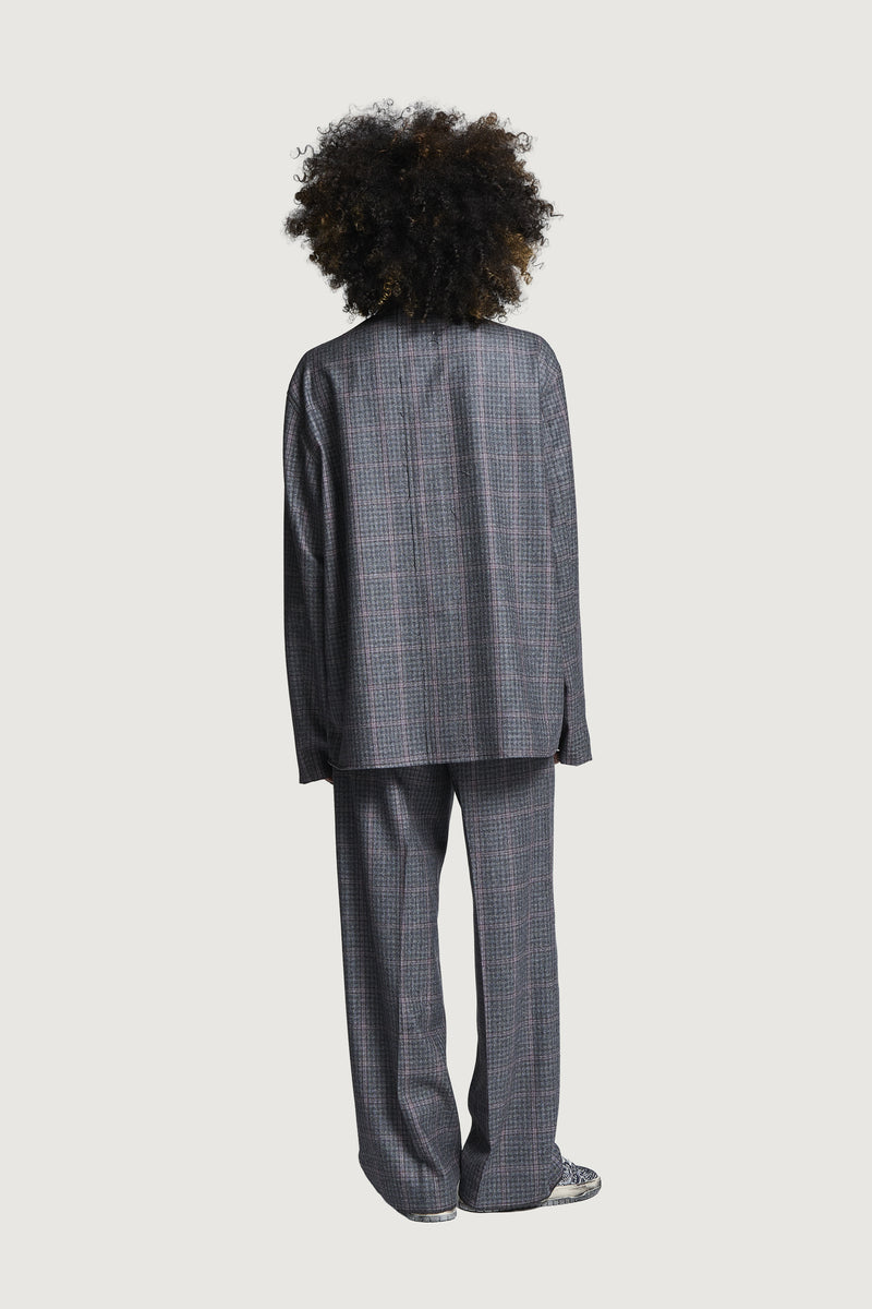 SHIN FULL ZIP SHIRT LIGHT GREY CHECK