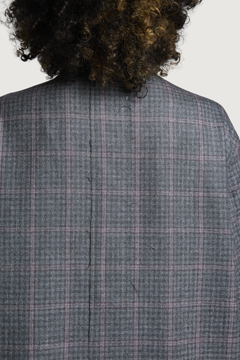 SHIN FULL ZIP SHIRT LIGHT GREY CHECK