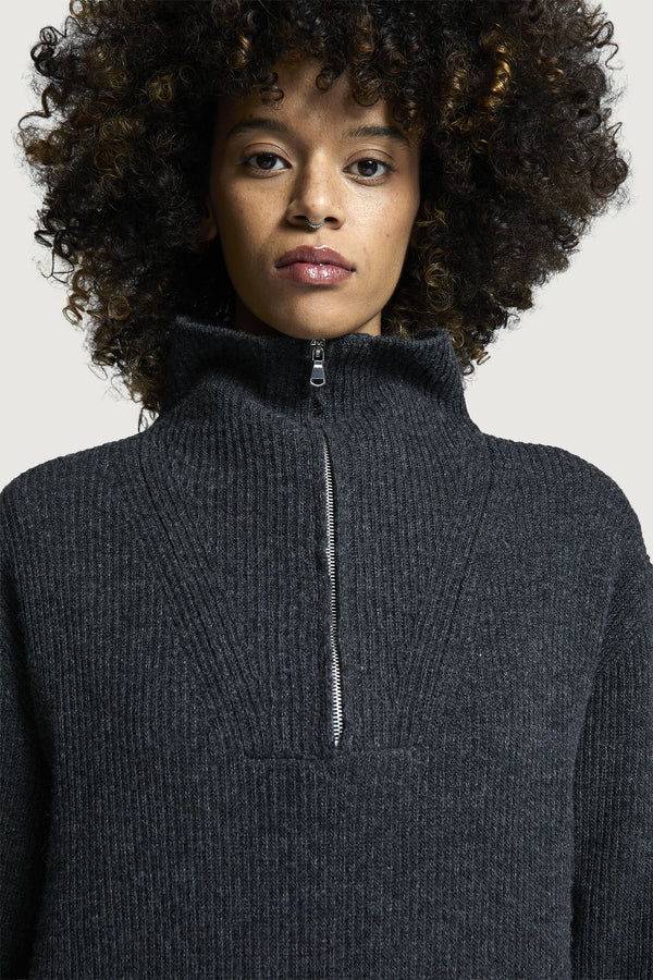 HELSINKI HALF-ZIP SWEATER DARK GREY