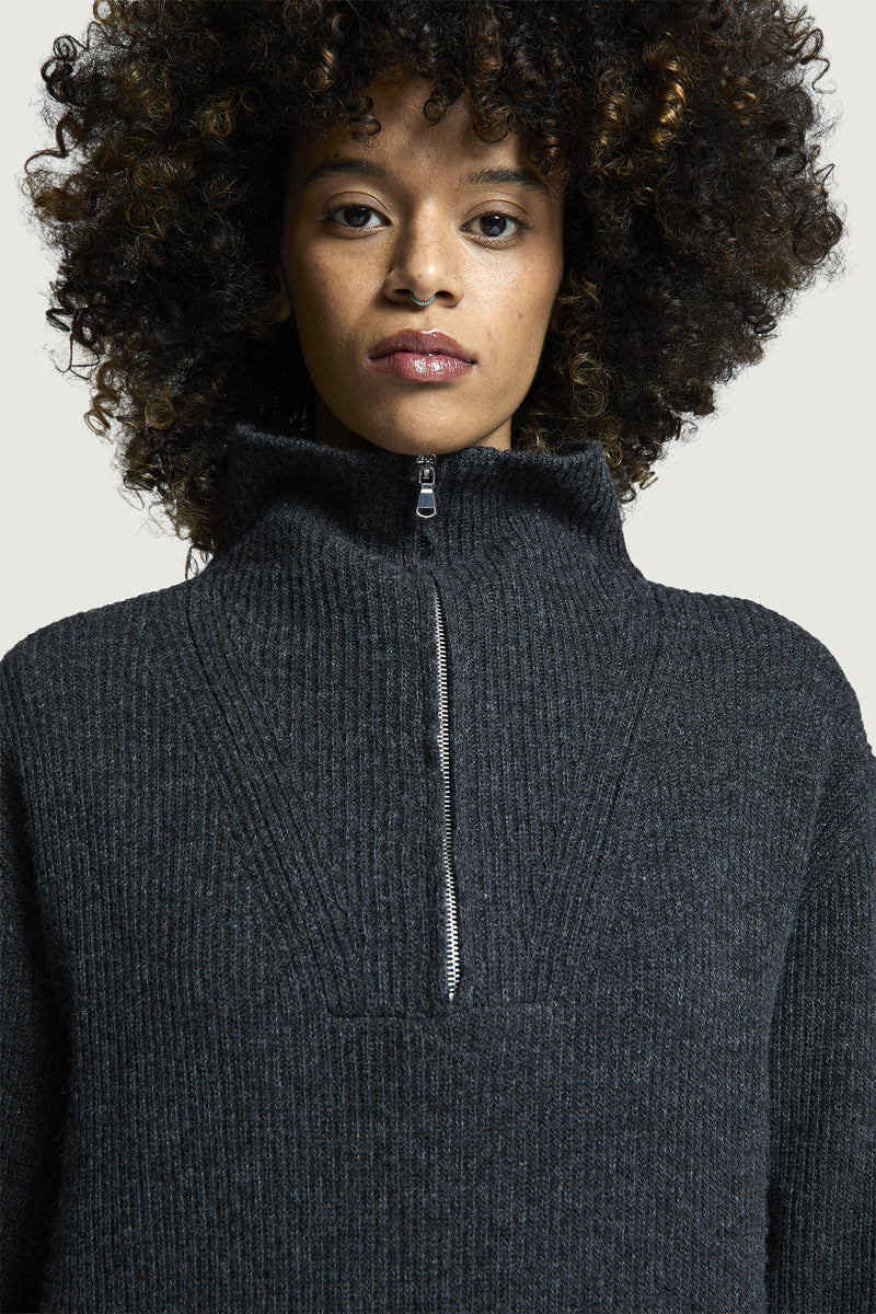 HELSINKI HALF-ZIP SWEATER DARK GREY