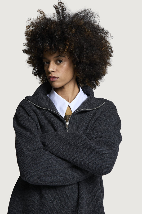 HELSINKI HALF-ZIP SWEATER DARK GREY
